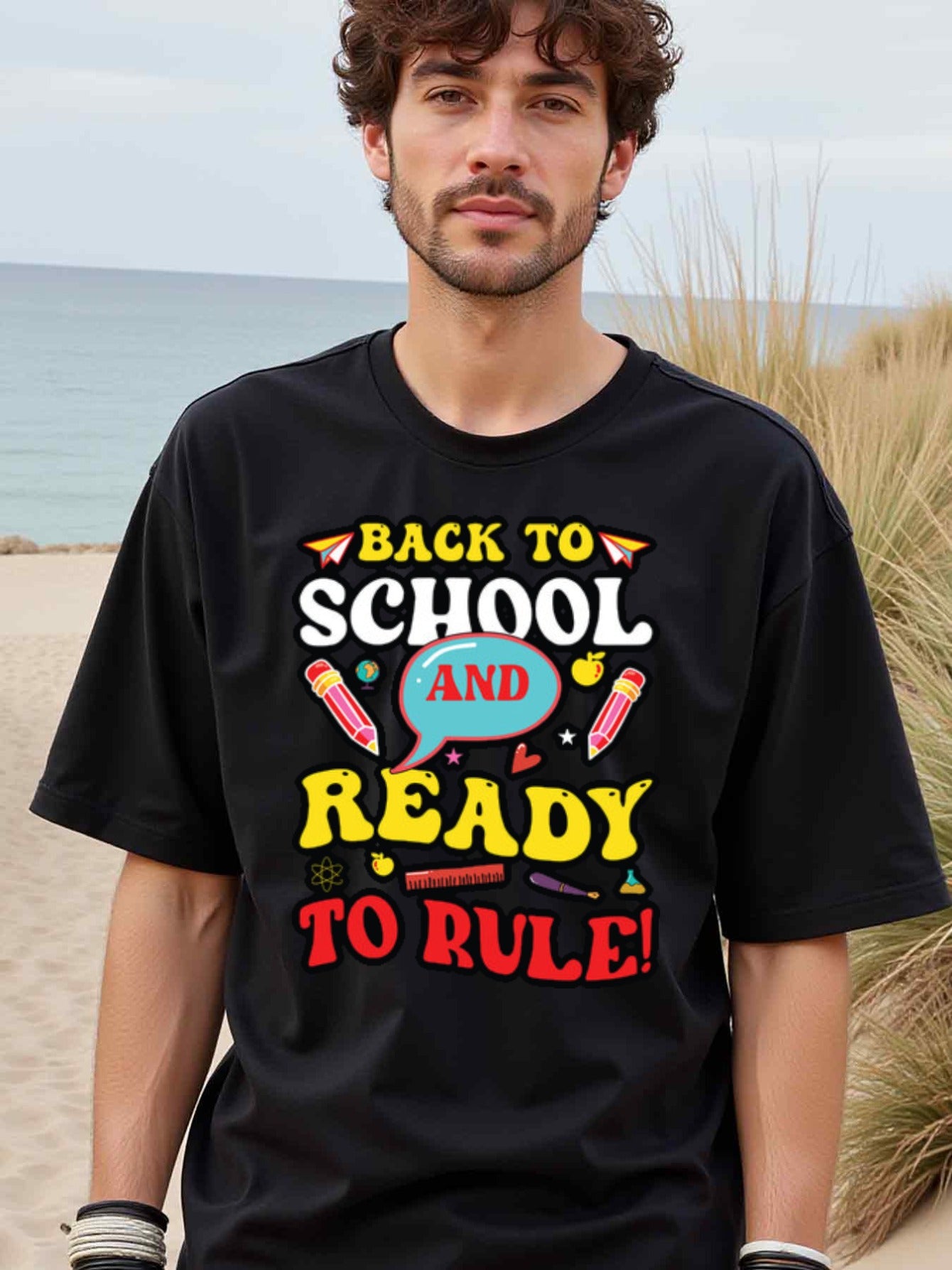 natee local warehouse clearance Back to School and Ready to Rule Graphic Tee, 男t, 男t