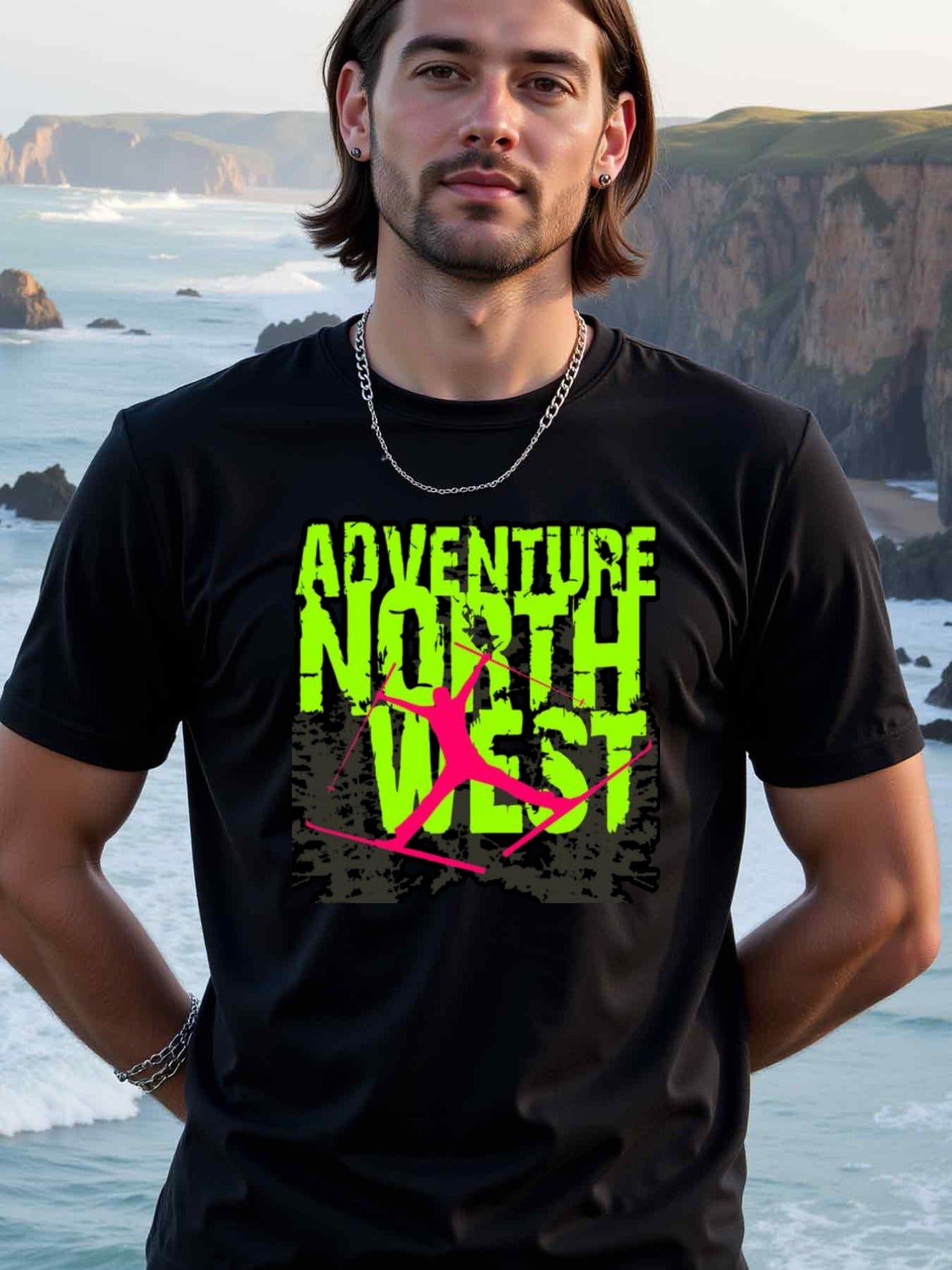 natee local warehouse clearance Adventure North West: Explore the Wild Side, man's T-Shirt,100% Cotton Fabric,Crew Neck,Short Sleeve,Regular Fit,All-Season Casual Wear,180gsm-Ideal for Valentines Christian festival Thanksgiving Day, 男t