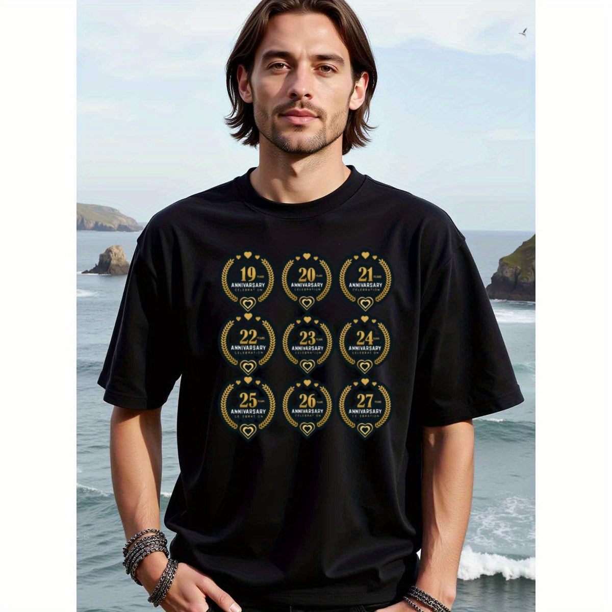 natee local warehouse clearance Anniversary Celebration T-shirt: 19-27 Years of Love, man's T-Shirt,100% Cotton Fabric,Crew Neck,Short Sleeve,Regular Fit,All-Season Casual Wear,180gsm-Ideal For Summer Holiday Gift, 男t