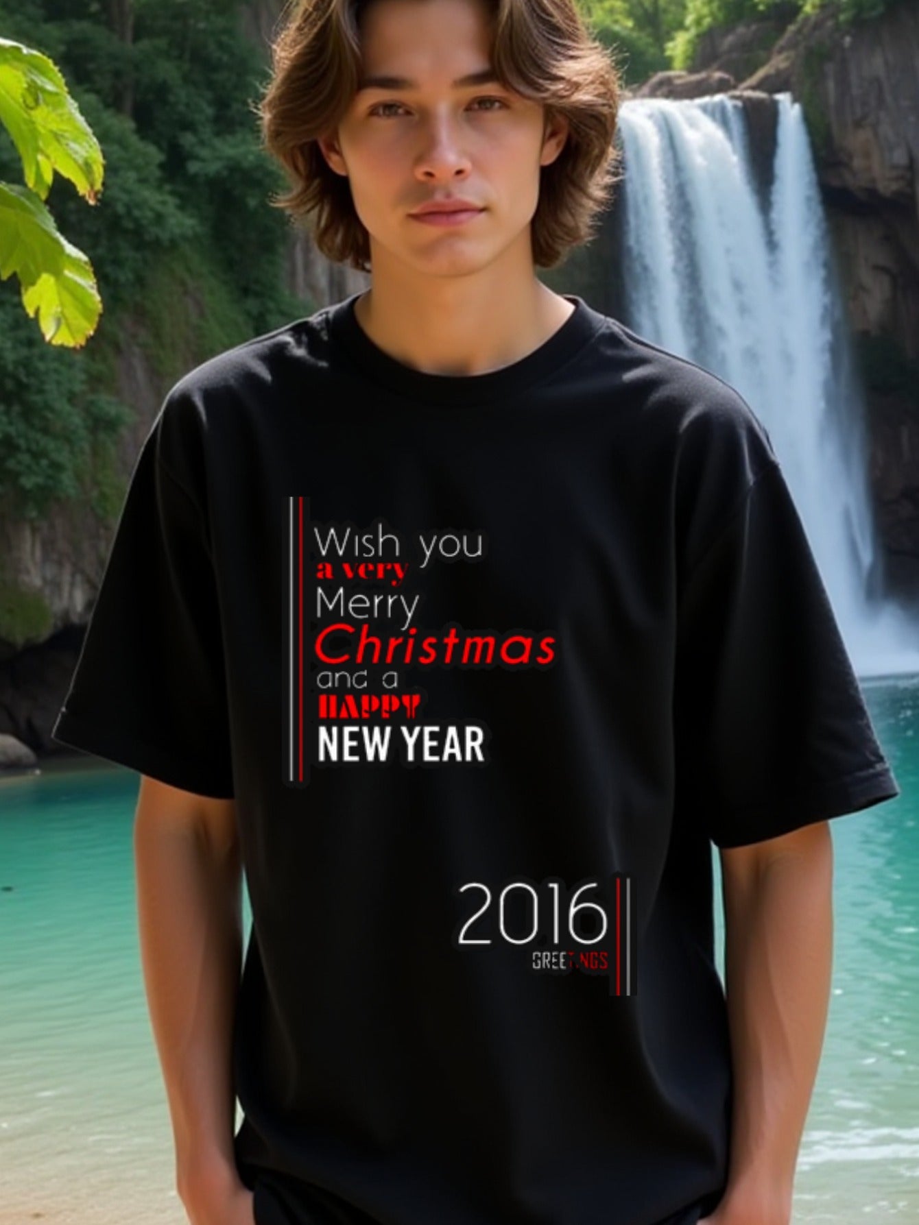 natee local warehouse clearance 2016 Merry Christmas & Happy New Year Greetings T-shirt, 男t