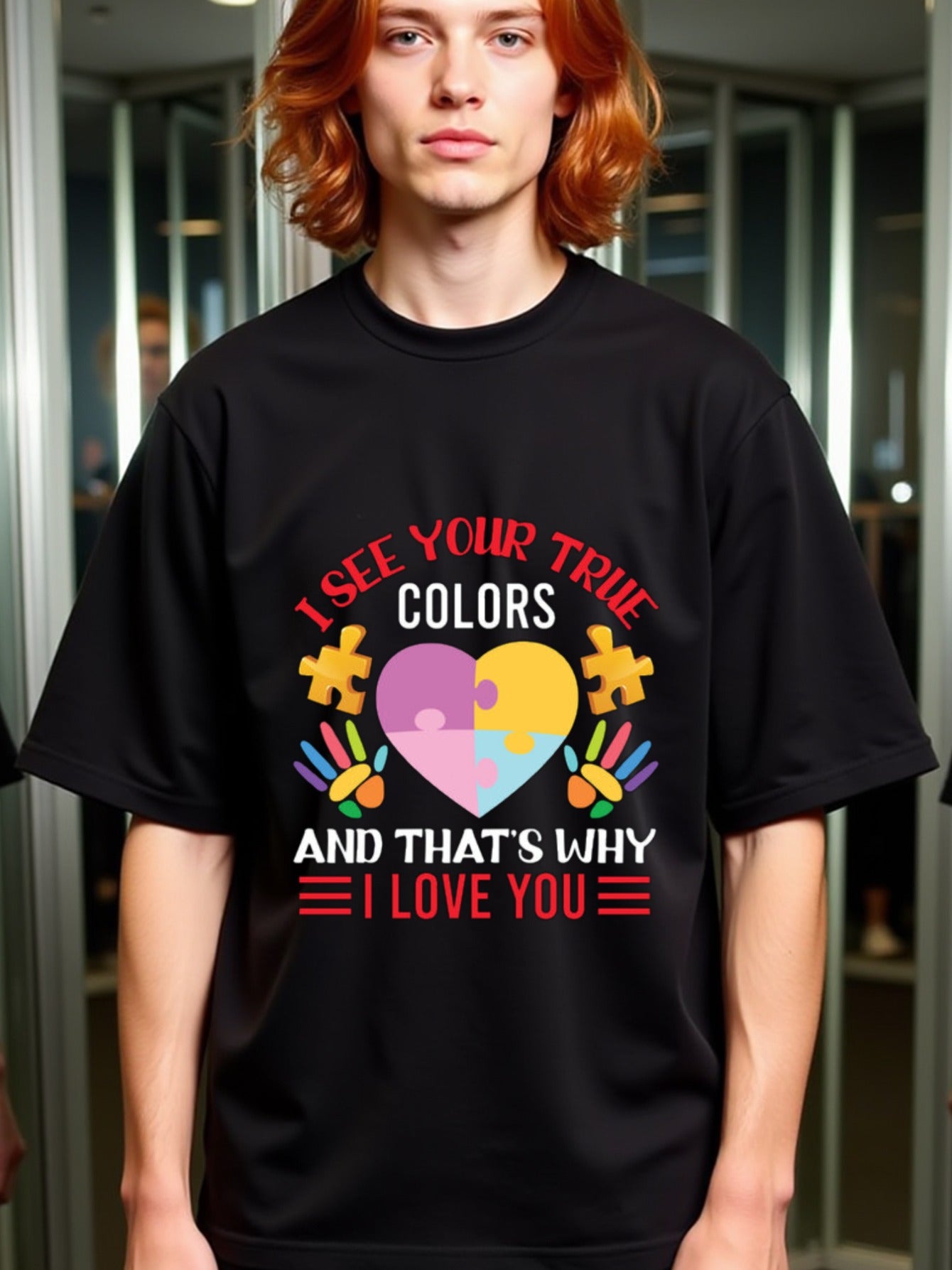 natee local warehouse clearance Autism Awareness: I See Your True Colors - Love You, man's T-Shirt,100% Cotton Fabric,Crew Neck,Short Sleeve,Regular Fit,All-Season Casual Wear,180gsm-Ideal for Valentines Christian festival Thanksgiving Day,
