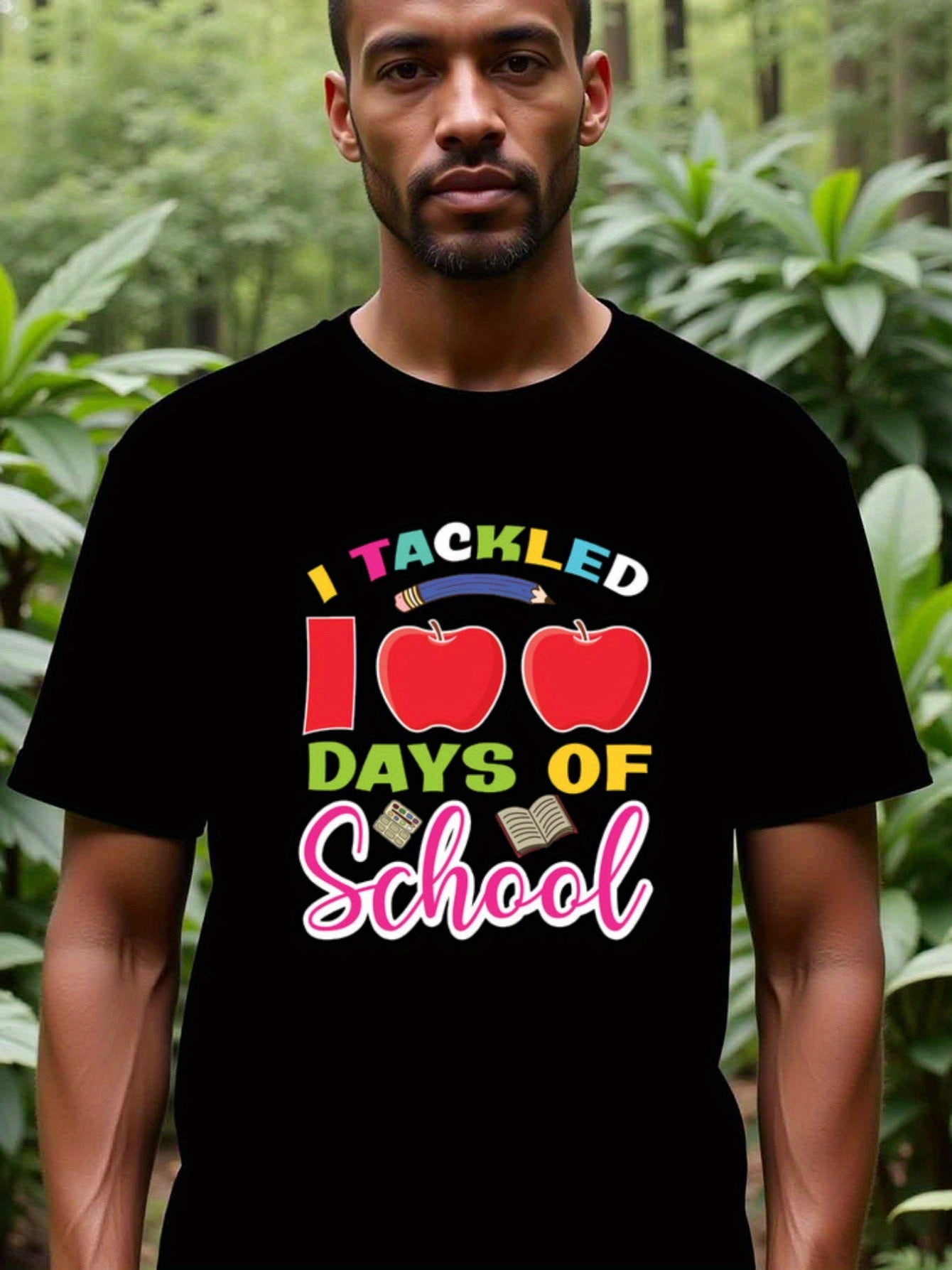 natee local warehouse clearance 100 Days of School T-shirt - Celebrate Milestone!, man's T-Shirt,100% Cotton Fabric,Crew Neck,Short Sleeve,Regular Fit,All-Season Casual Wear,180gsm-Ideal For Summer Holiday Gift, 男t