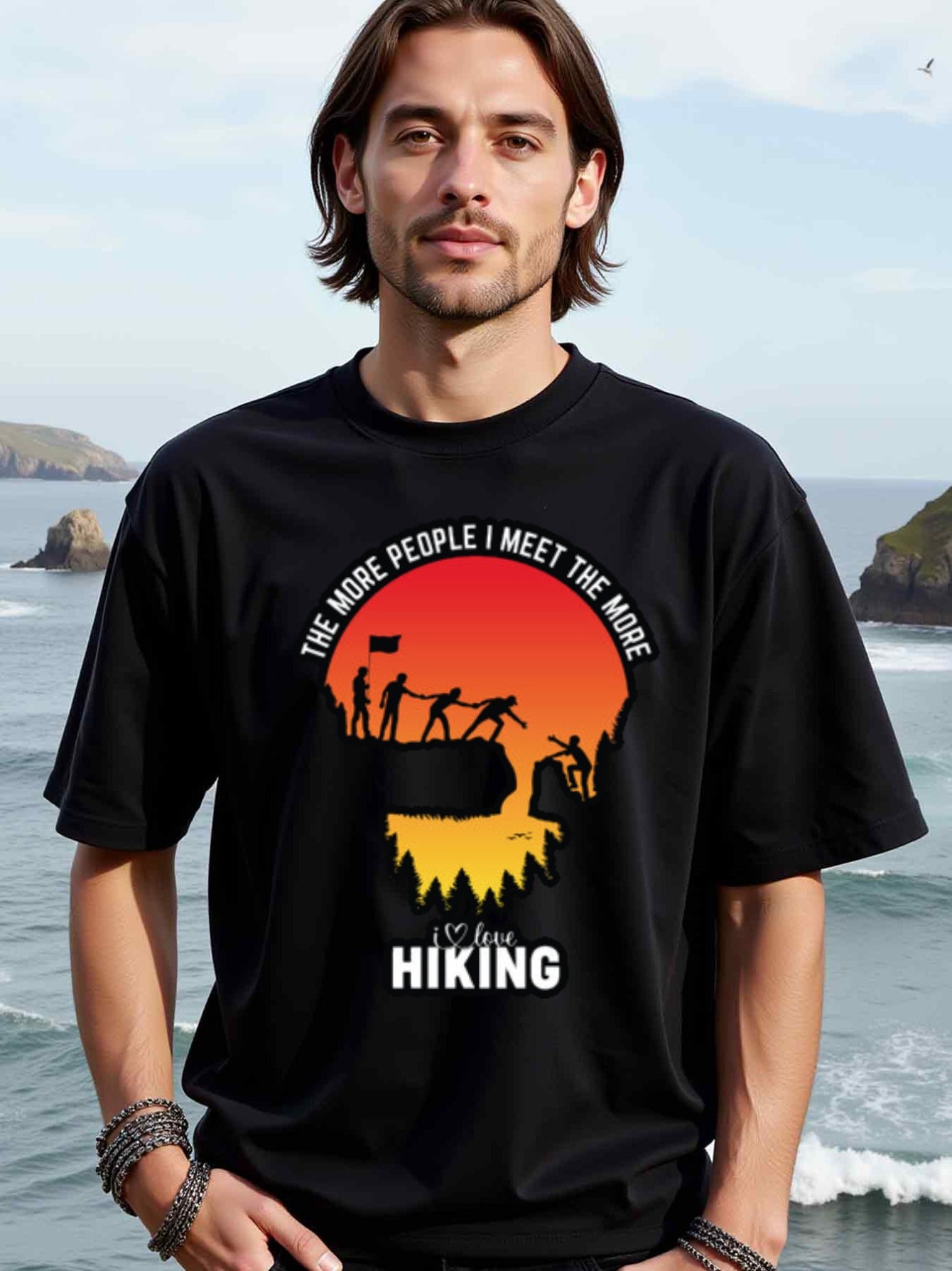 natee local warehouse clearance Adventure Hiking T-shirt: the More People I Meet, the More I Love Hiking, 100% Cotton Fabric,Crew Neck,Regular Fit,Weekend Casual Wear,180gsm Family Friends Christian festival Thanksgiving Day, 男t