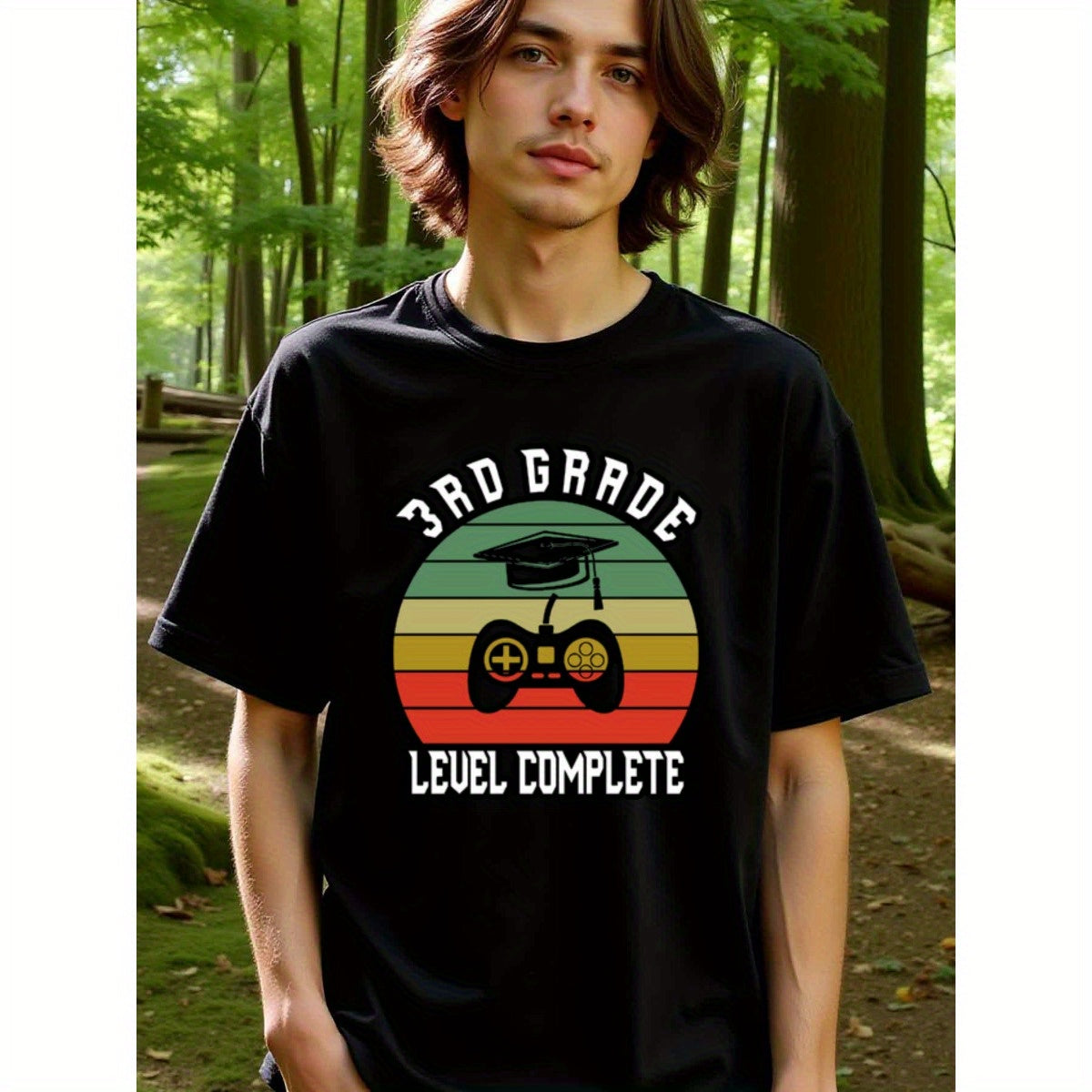natee local warehouse clearance 3rd Grade Level Complete Graduation Gamer T-shirt, man's T-Shirt,100% Cotton Fabric,Crew Neck,Short Sleeve,Regular Fit,All-Season Casual Wear,180gsm-Ideal for Valentines Christian festival Thanksgiving Day, 男t