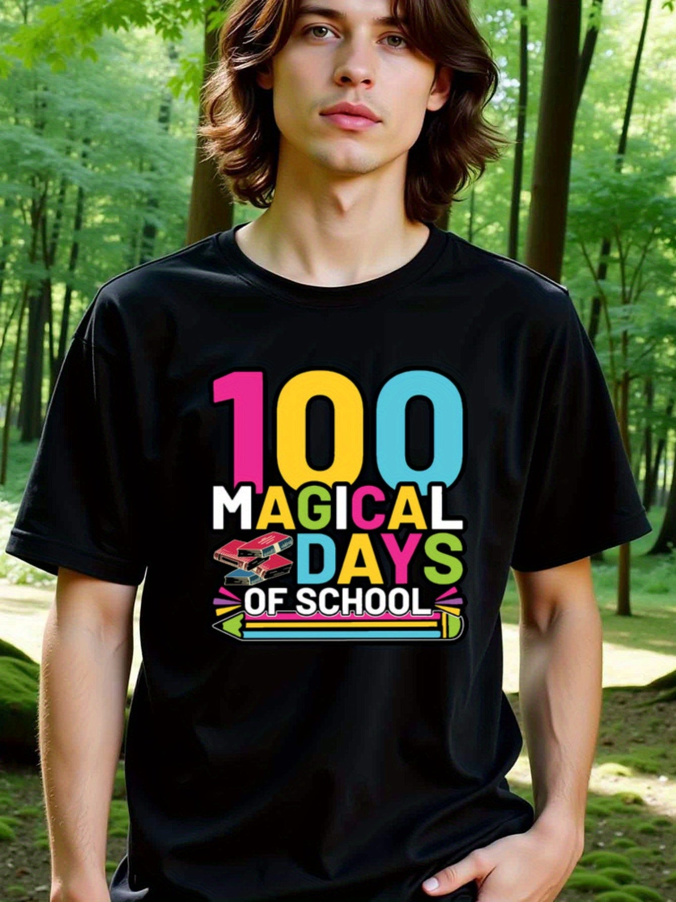 natee local warehouse clearance 100 Magical Days of School - Colorful Celebration T-shirt, 男t