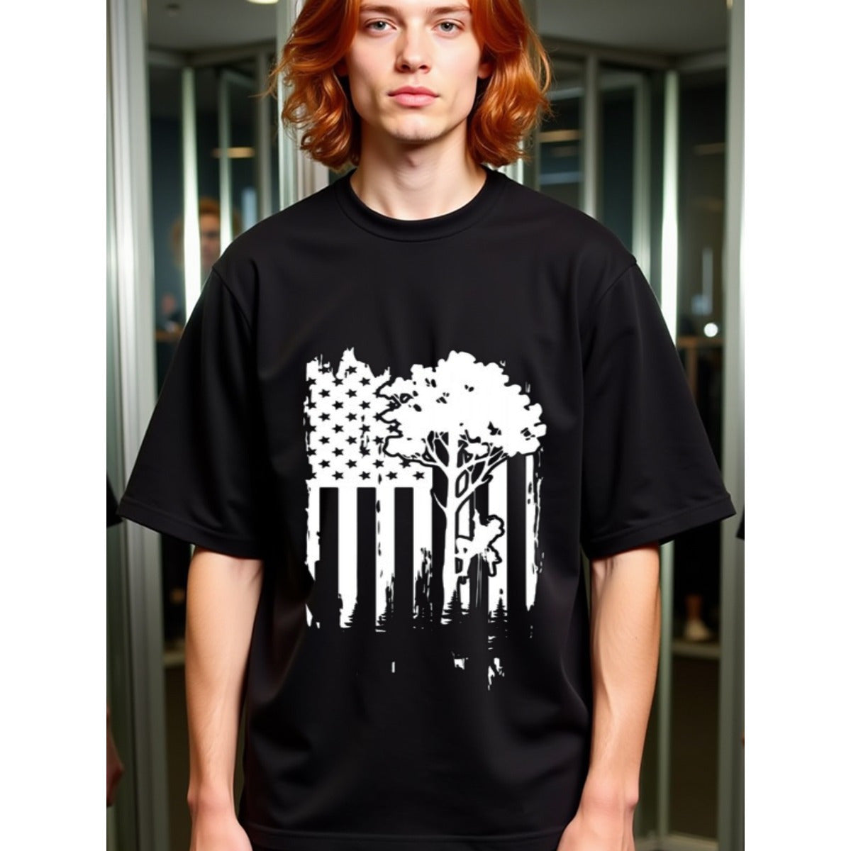 natee local warehouse clearance American Flag Tree Graphic Tee - Patriotic Design, man's T-Shirt,100% Cotton Fabric,Crew Neck,Short Sleeve,Regular Fit,All-Season Casual Wear,180gsm-Ideal for All Saints' Day Thanksgiving Day,