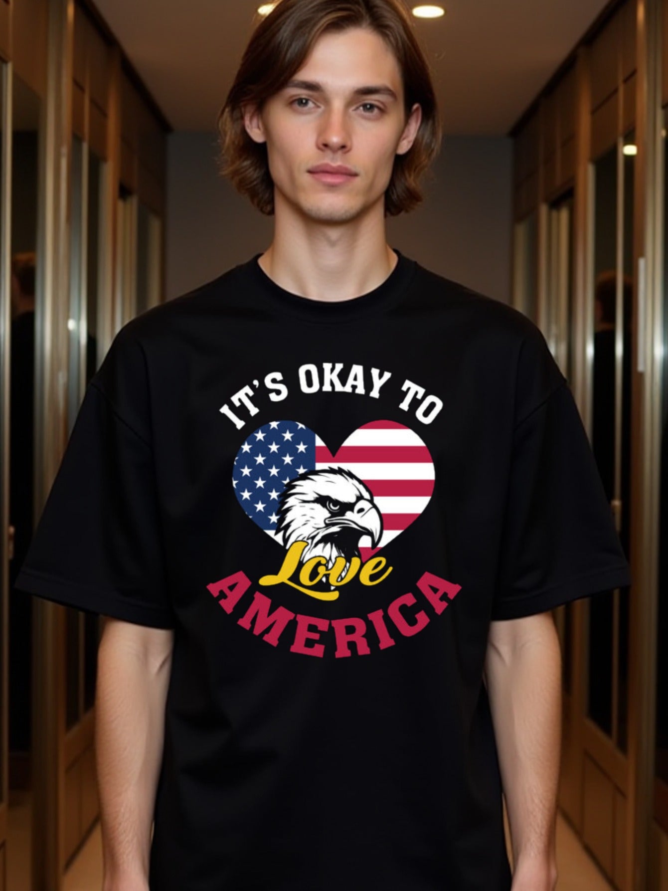 natee local warehouse clearance American Pride Eagle Heart Flag T-shirt, man's T-Shirt,100% Cotton Fabric,Crew Neck,Short Sleeve,Regular Fit,All-Season Casual Wear,180gsm-Ideal for Valentines Christian festival Thanksgiving Day,