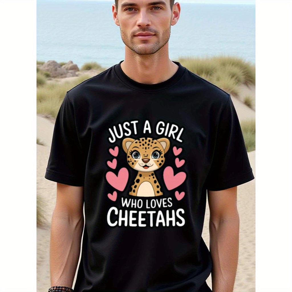 natee local warehouse clearance Adorable Cheetah Lover's Tee - Just a Girl Who Loves Cheetahs, 100% Cotton Fabric,Crew Neck,Short Sleeve,Regular Fit,All-season casual wear for man and teens-perfect for running, hiking, the beach, and parties Christian fes