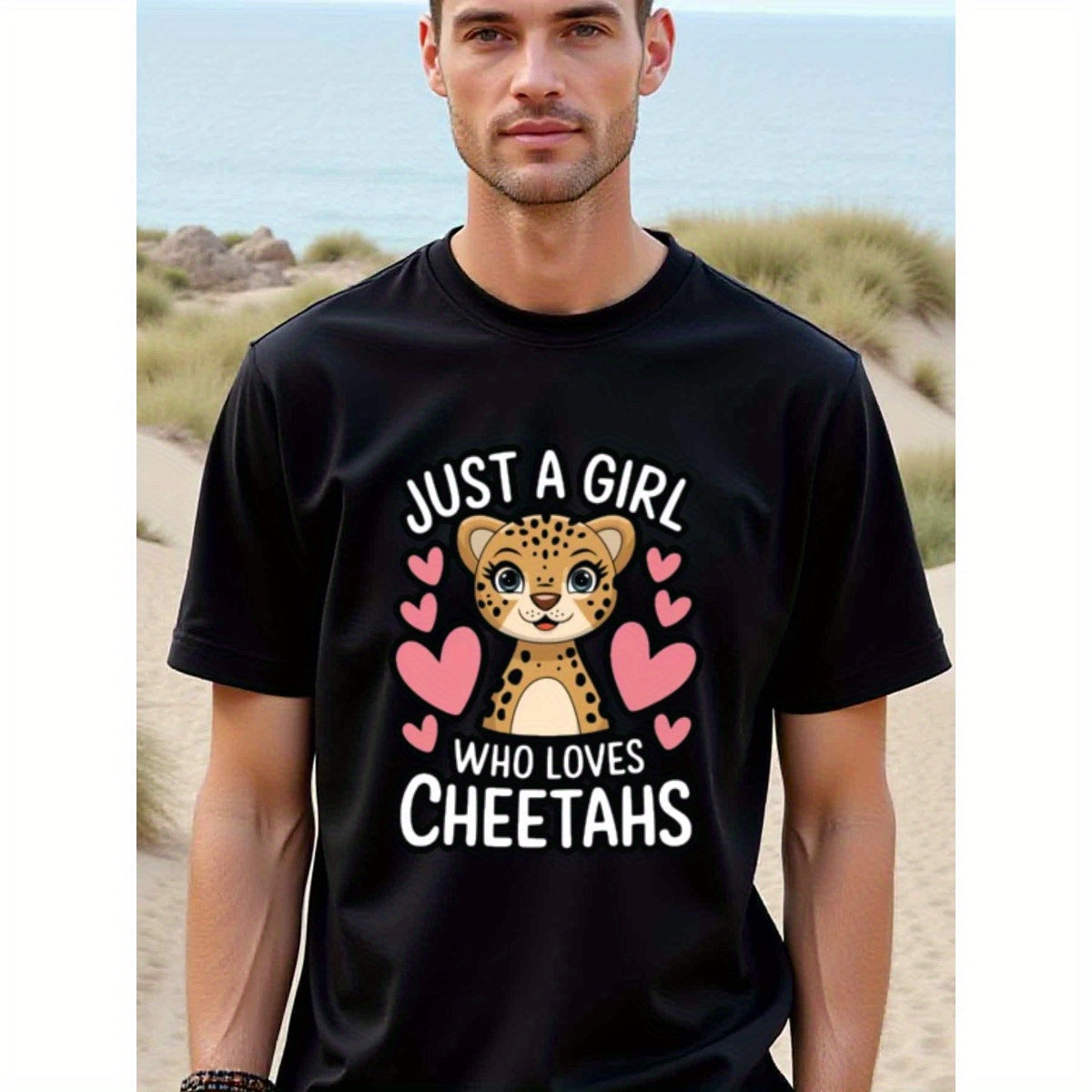 natee local warehouse clearance Adorable Cheetah Lover's Tee - Just a Girl Who Loves Cheetahs, 100% Cotton Fabric,Crew Neck,Short Sleeve,Regular Fit,All-season casual wear for man and teens-perfect for running, hiking, the beach, and parties Christian fes