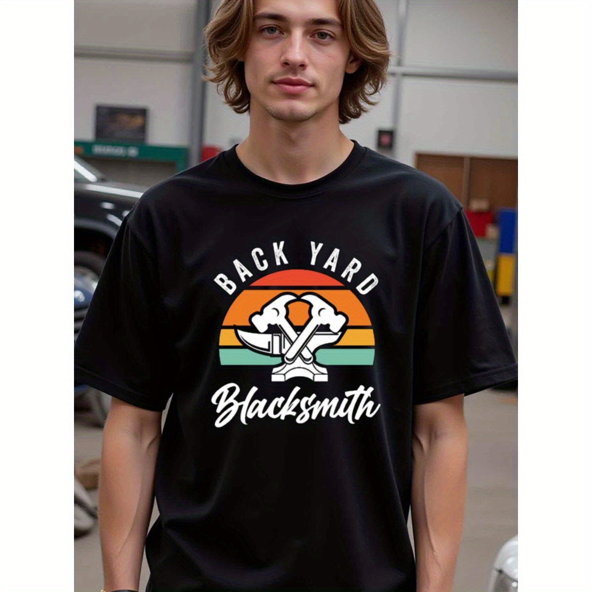 natee local warehouse clearance Backyard Blacksmith Vintage Style T-shirt, man's T-Shirt,100% Cotton Fabric,Crew Neck,Short Sleeve,Regular Fit,All-Season Casual Wear,180gsm-Ideal For Summer Holiday Gift, 男t