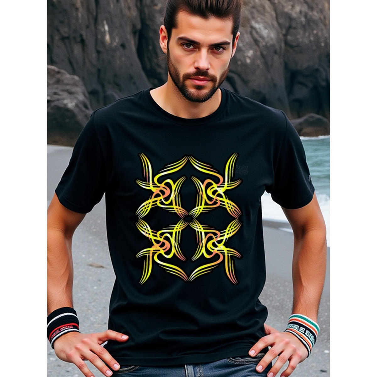 natee local warehouse clearance Abstract Geometric Artwork Black T-shirt, 男t, 男t