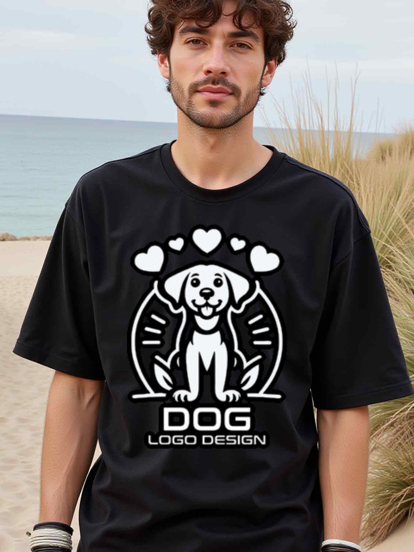 natee local warehouse clearance Adorable Dog with Hearts Logo Design Oversized T-shirt, 100% Cotton Fabric,Crew Neck,Short Sleeve,Regular Fit,All-season casual wear for man and teens-perfect for running, hiking, the beach, and parties Christian festival T