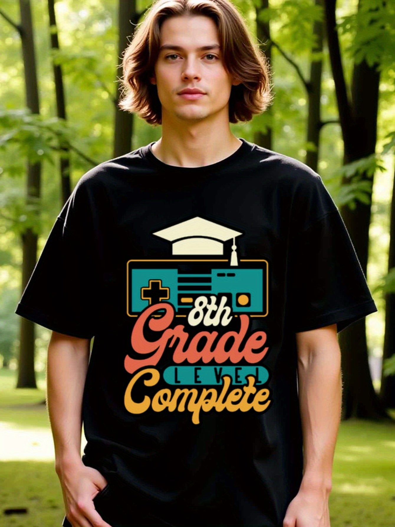 natee local warehouse clearance 8th Grade Level Complete Gamer Graduation T-shirt, 100% Cotton Fabric,Crew Neck,Short Sleeve,Regular Fit,All-season casual wear for man and teens-perfect for running, hiking, the beach, and parties Christian festival Thanks