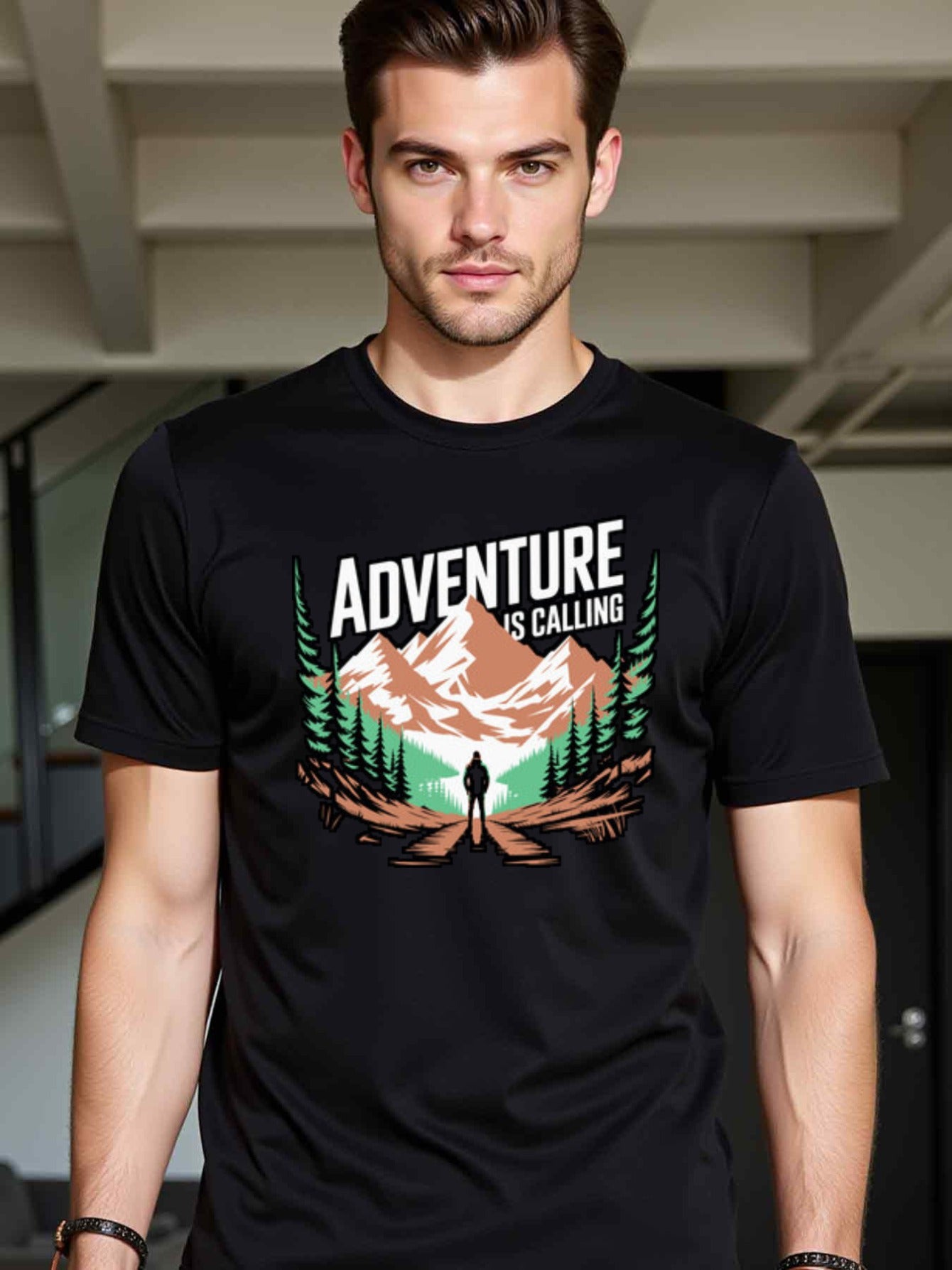natee local warehouse clearance Adventure Calling: Hiking and Outdoor Adventure T-shirt, man's T-Shirt,100% Cotton Fabric,Crew Neck,Short Sleeve,Regular Fit,All-Season Casual Wear,180gsm-Ideal for Valentines Christian festival Thanksgiving Day, 男t