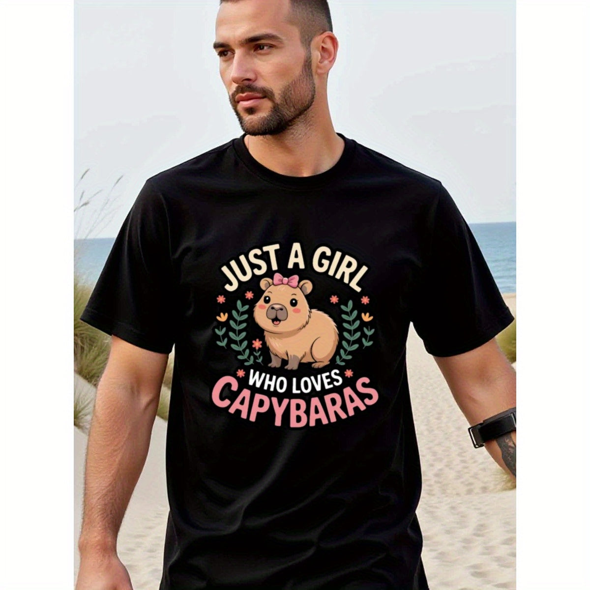 natee local warehouse clearance Adorable Capybara Lover's T-shirt - Just a Girl Who Loves Capybaras, 男t, 男t