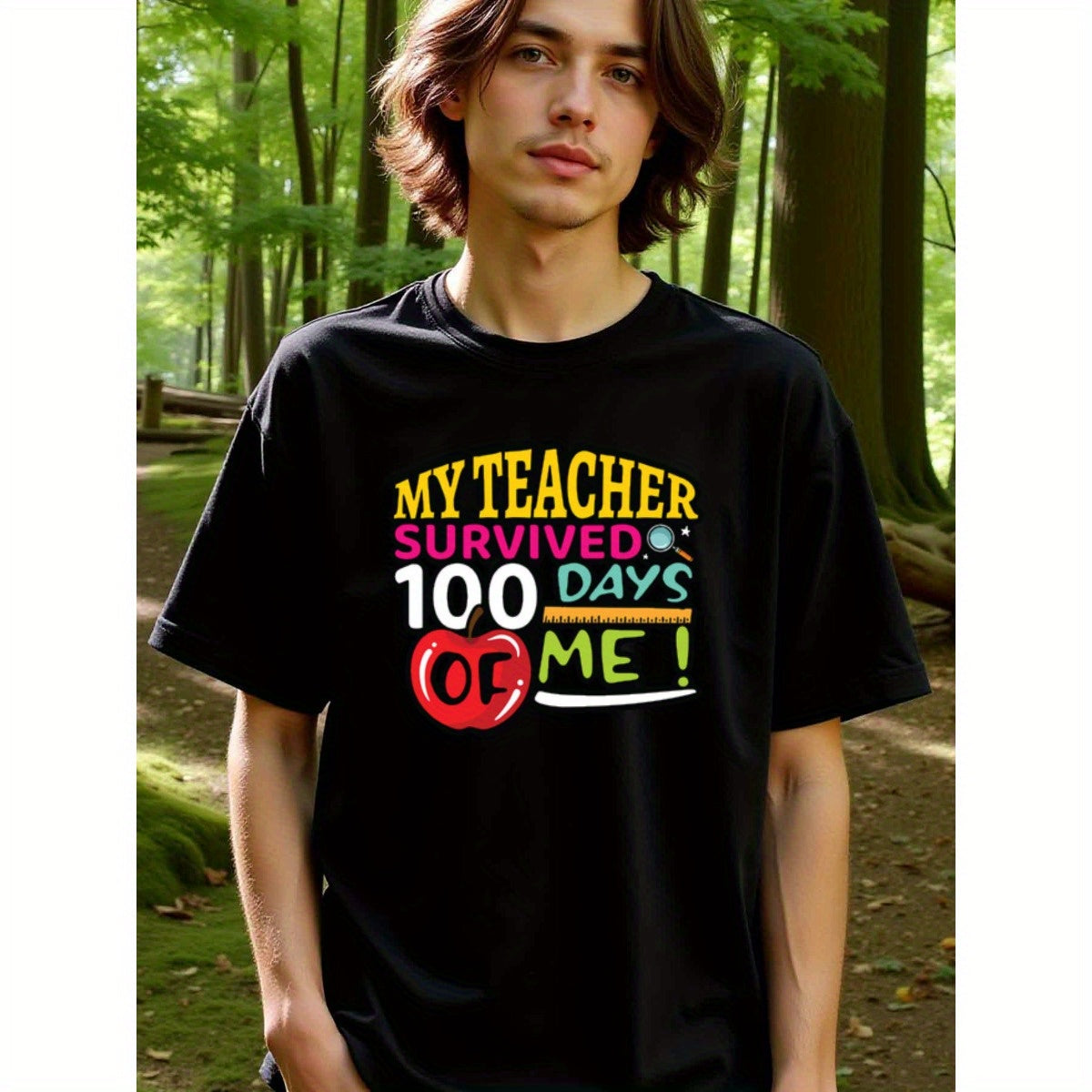 natee local warehouse clearance 100 Days of Me: Celebrate Teacher Survival!, man's T-Shirt,100% Cotton Fabric,Crew Neck,Short Sleeve,Regular Fit,All-Season Casual Wear,180gsm-Ideal for Valentines Christian festival Thanksgiving Day, 男t