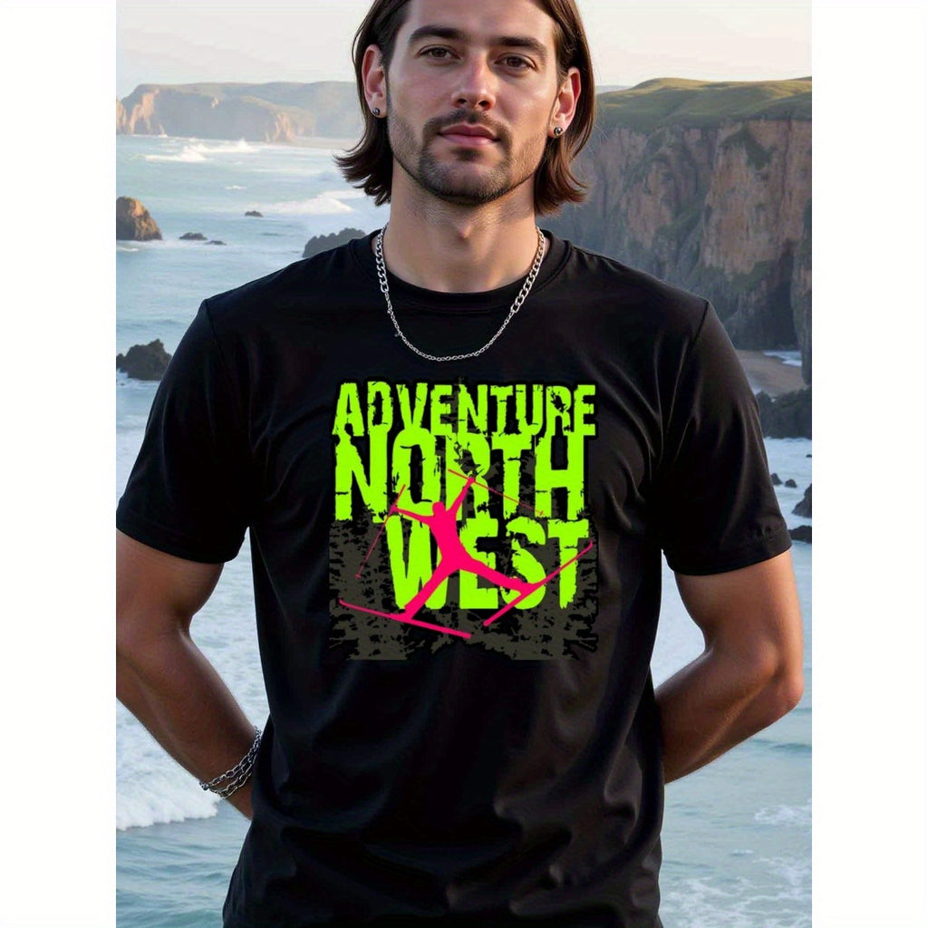 natee local warehouse clearance Adventure North West: Explore the Wild Side, man's T-Shirt,100% Cotton Fabric,Crew Neck,Short Sleeve,Regular Fit,All-Season Casual Wear,180gsm-Ideal for Valentines Christian festival Thanksgiving Day, 男t