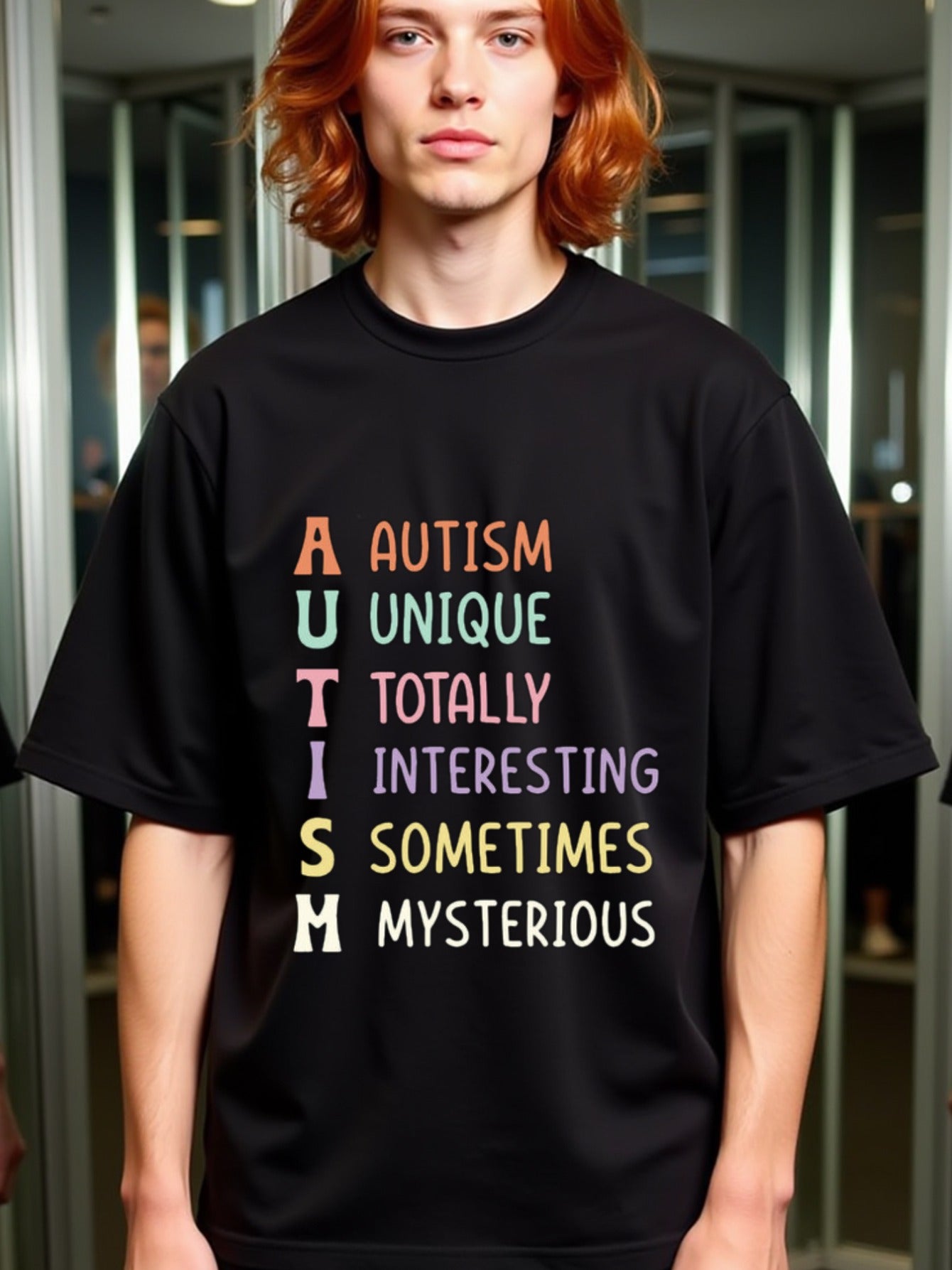 natee local warehouse clearance Autism Awareness: Unique, Totally Interesting, Sometimes Mysterious T-shirt, man's T-Shirt,100% Cotton Fabric,Crew Neck,Short Sleeve,Regular Fit,All-Season Casual Wear,180gsm-Ideal for All Saints' Day Thanksgiving Day,