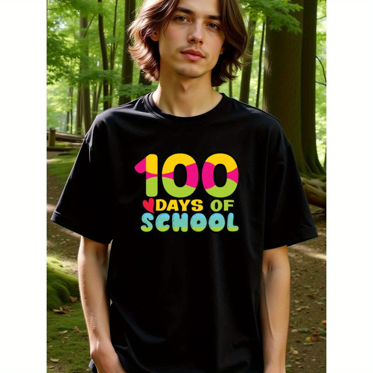 natee local warehouse clearance 100 Days of School Celebration T-shirt, man's T-Shirt,100% Cotton Fabric,Crew Neck,Short Sleeve,Regular Fit,All-Season Casual Wear,180gsm-Ideal for Valentines Christian festival Thanksgiving Day, 男t