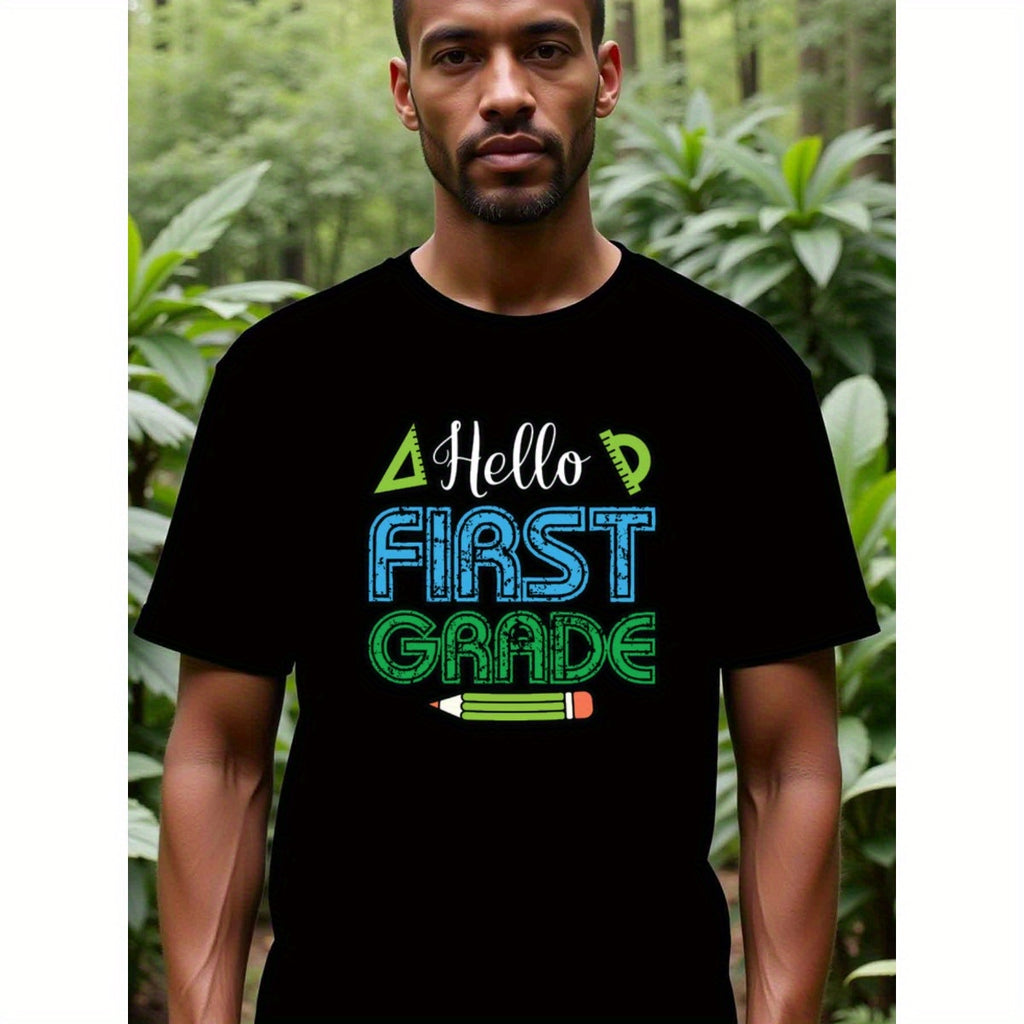 natee local warehouse clearance Back to School: Hello First Grade Teacher T-shirt, 100% Cotton Fabric,Crew Neck,Short Sleeve,Regular Fit,All-season casual wear for man and teens-perfect for running, hiking, the beach, and parties Christian festival Thanks