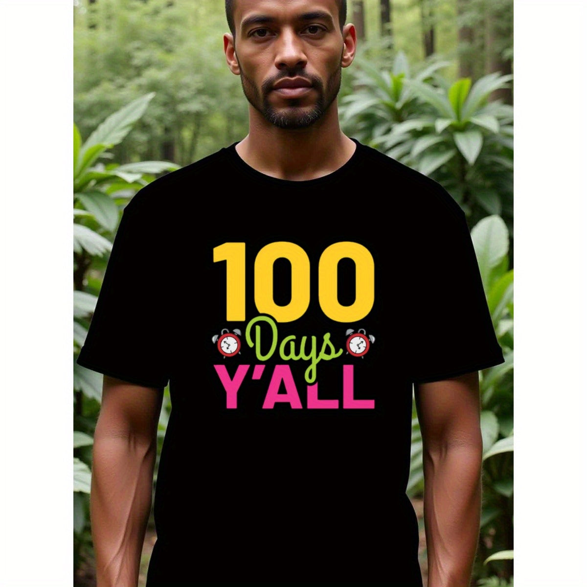 natee local warehouse clearance 100 Days Y'all - Celebrate 100th Day of School with Style!, man's T-Shirt,100% Cotton Fabric,Crew Neck,Short Sleeve,Regular Fit,All-Season Casual Wear,180gsm-Ideal for Valentines Christian festival Thanksgiving Day, 男t