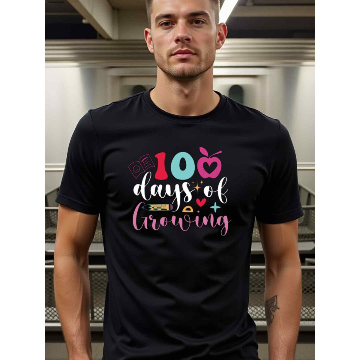 natee local warehouse clearance 100 Days of Growing: Celebrate Learning with Style!, man's T-Shirt,100% Cotton Fabric,Crew Neck,Short Sleeve,Regular Fit,All-Season Casual Wear,180gsm-Ideal for Valentines Christian festival Thanksgiving Day, 男t