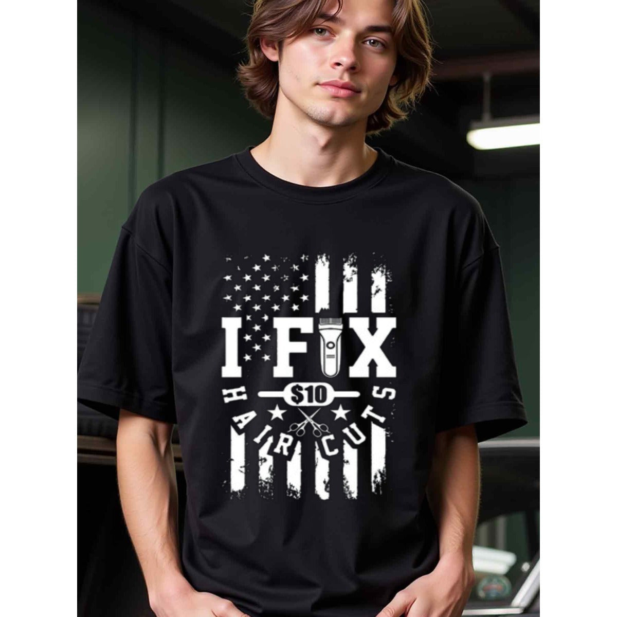 natee local warehouse clearance American Flag I Fix Haircuts Funny Barber T-shirt, 男t