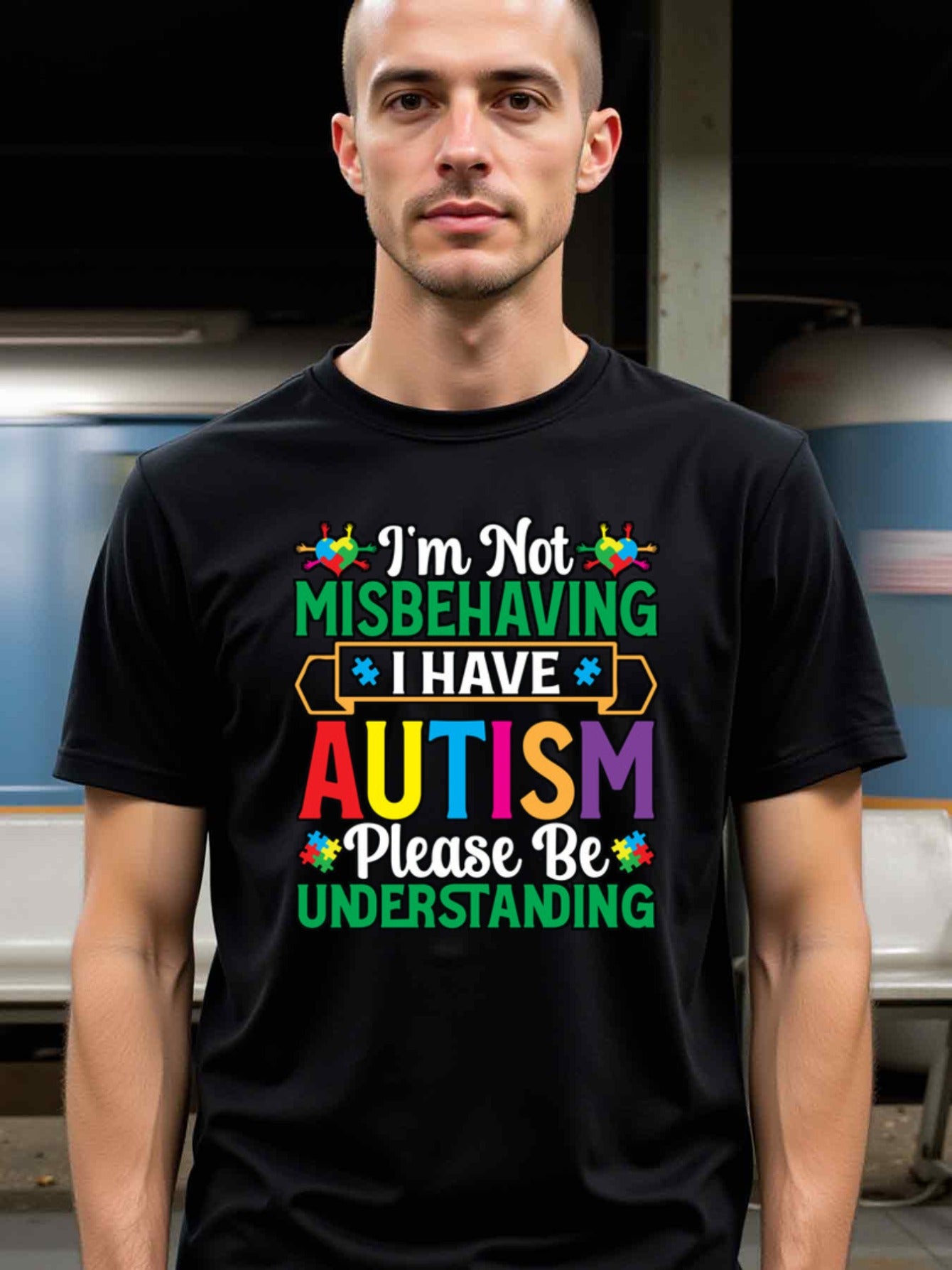 natee local warehouse clearance Autism Awareness: I'm Not Misbehaving, I Have Autism - Please Be Understanding, 100% Cotton Fabric,Crew Neck,Short Sleeve,Regular Fit,All-season casual wear for man and teens-perfect for running, hiking, the beach, and part