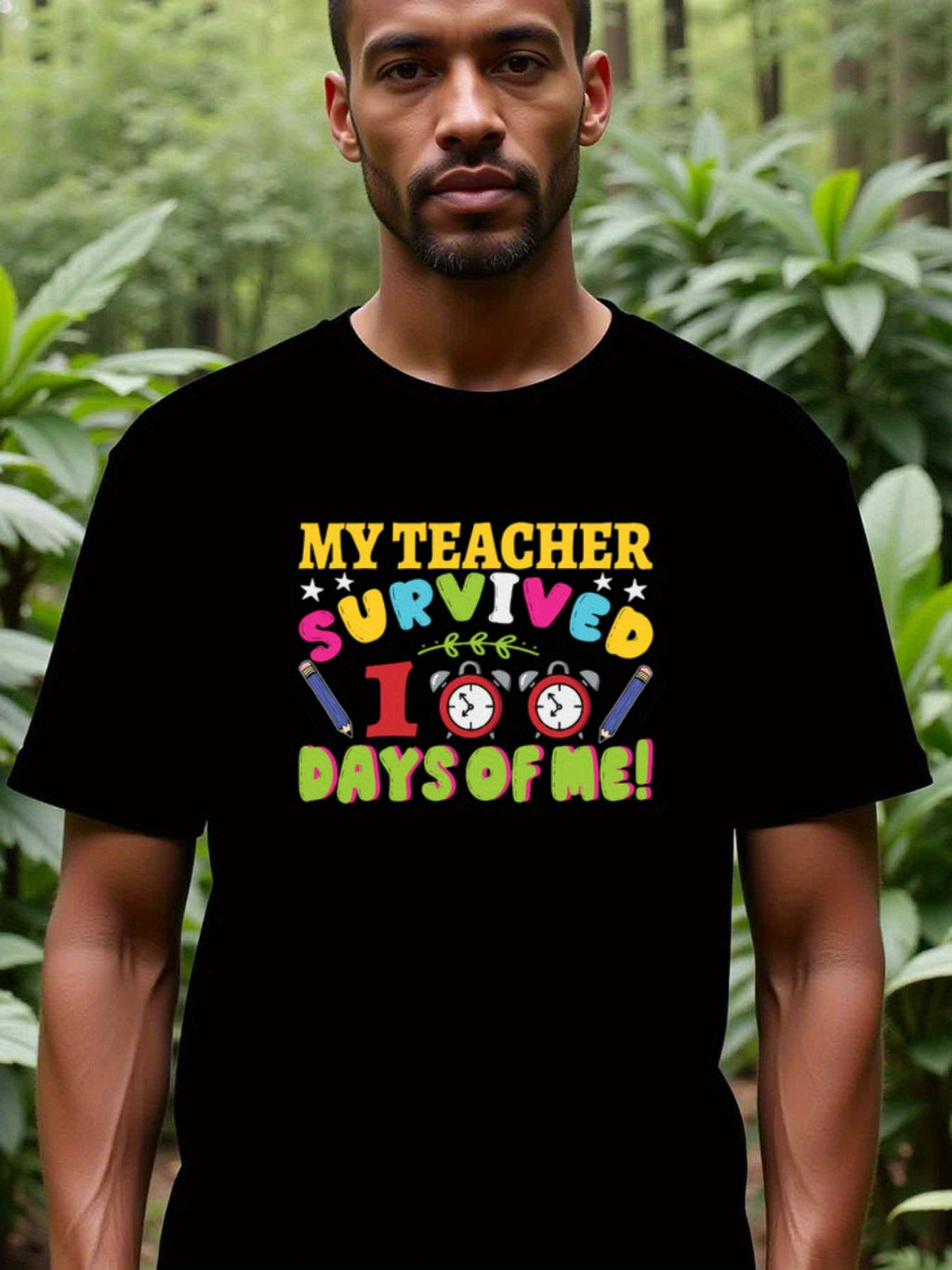 natee local warehouse clearance 100 Days of Me: Teacher Survival Shirt, man's T-Shirt,100% Cotton Fabric,Crew Neck,Short Sleeve,Regular Fit,All-Season Casual Wear,180gsm-Ideal for Valentines Christian festival Thanksgiving Day, 男t