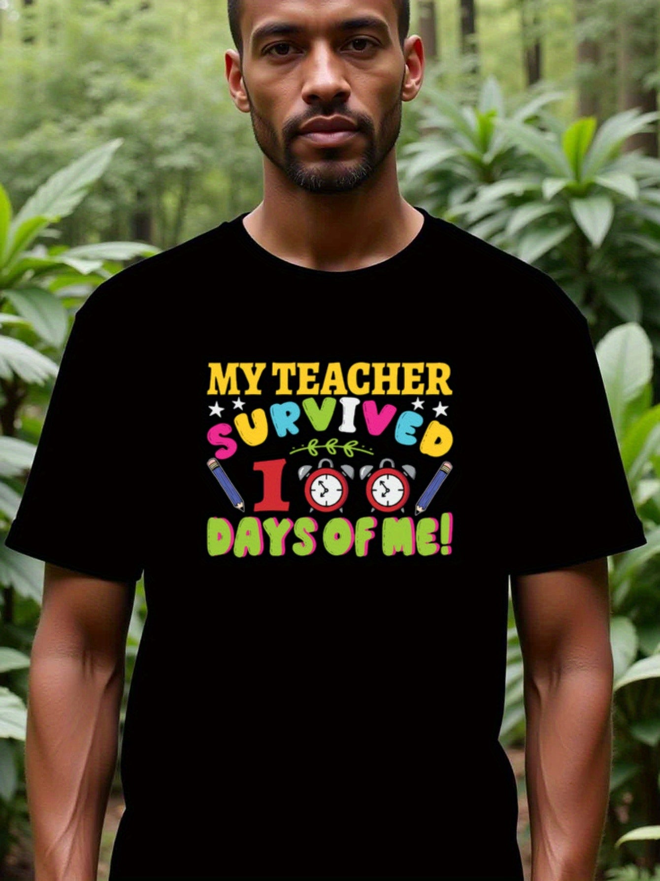 natee local warehouse clearance 100 Days of Me: Teacher Survival Shirt, man's T-Shirt,100% Cotton Fabric,Crew Neck,Short Sleeve,Regular Fit,All-Season Casual Wear,180gsm-Ideal for Valentines Christian festival Thanksgiving Day, 男t