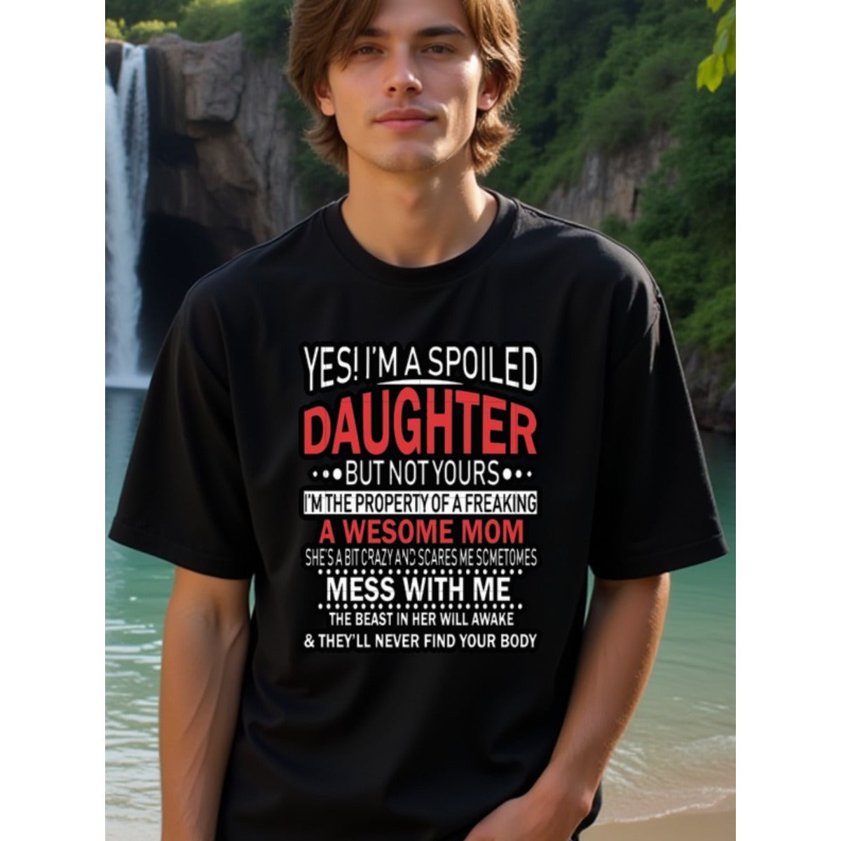 natee local warehouse clearance Awesome Mom's Spoiled Daughter: Bold Statement Tee, man's T-Shirt,100% Cotton Fabric,Crew Neck,Short Sleeve,Regular Fit,All-Season Casual Wear,180gsm-Ideal for All Saints' Day Thanksgiving Day, 男t