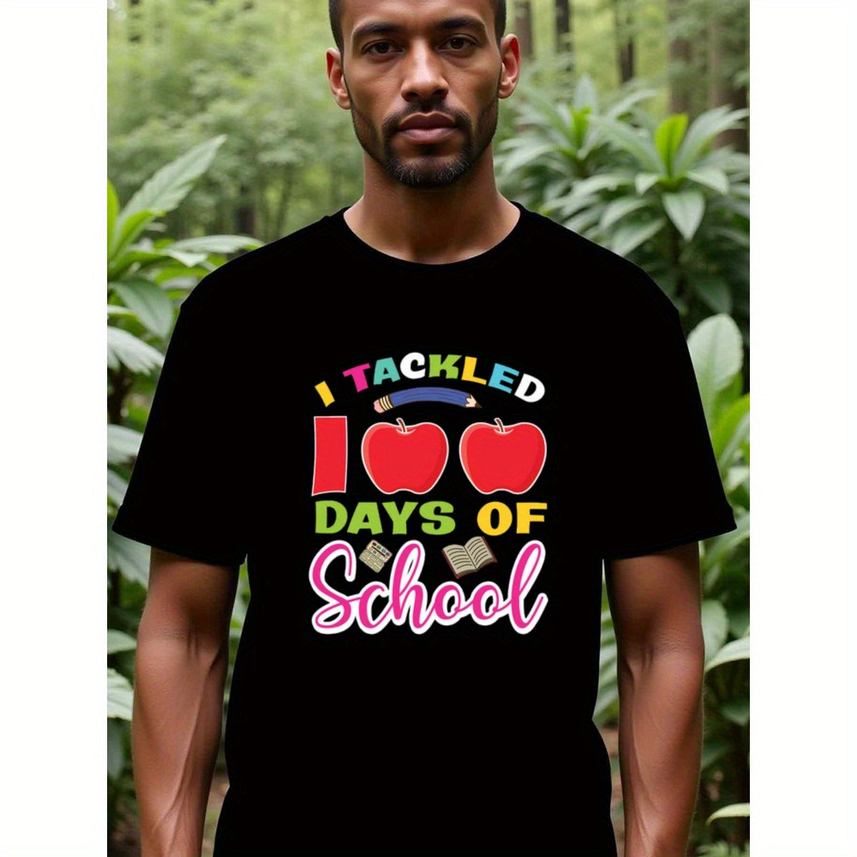 natee local warehouse clearance 100 Days of School T-shirt - Celebrate Milestone!, man's T-Shirt,100% Cotton Fabric,Crew Neck,Short Sleeve,Regular Fit,All-Season Casual Wear,180gsm-Ideal For Summer Holiday Gift, 男t