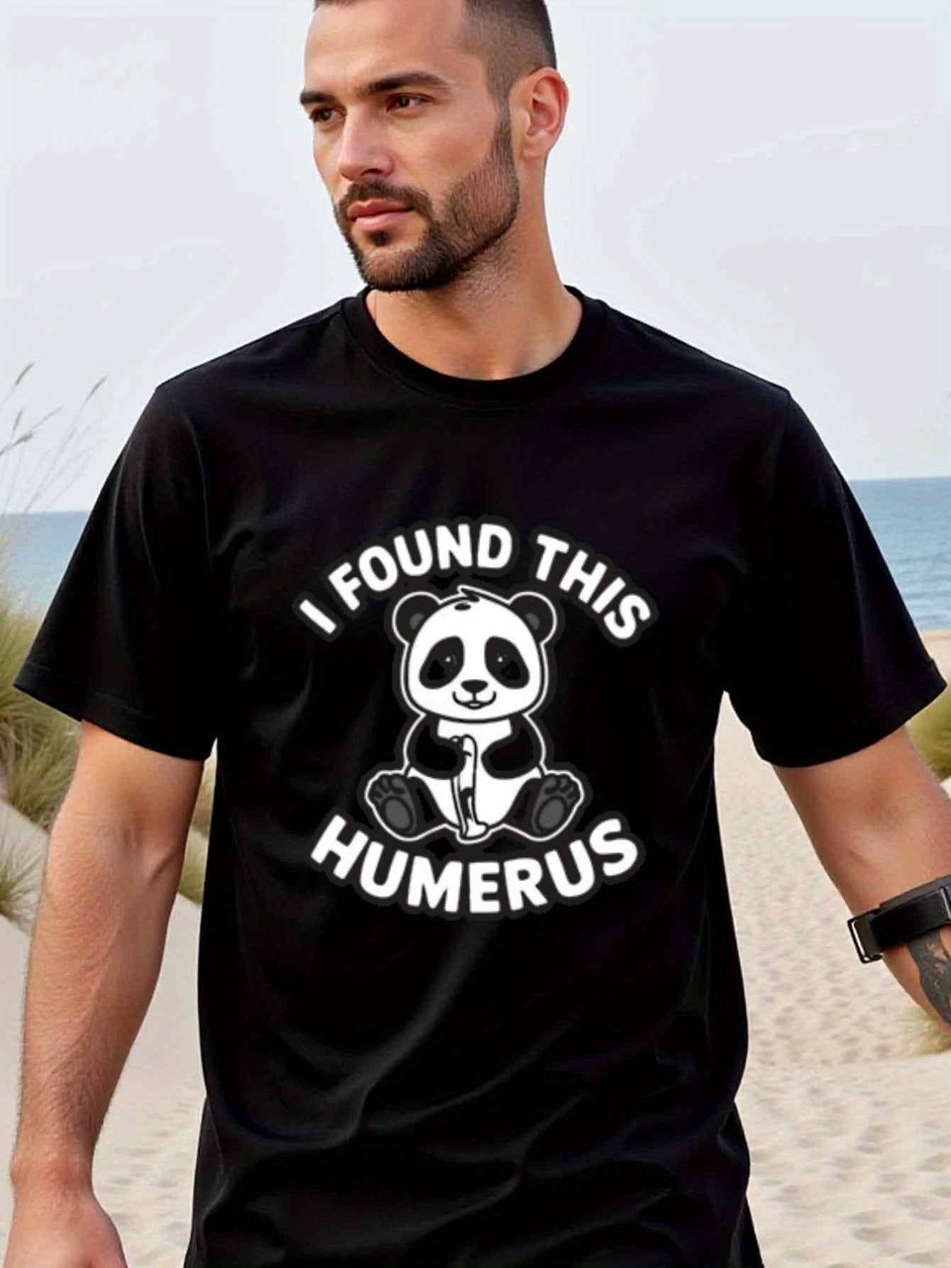 natee local warehouse clearance Adorable Panda Pun T-shirt: I Found This Humerus, man's T-Shirt,100% Cotton Fabric,Crew Neck,Short Sleeve,Regular Fit,All-Season Casual Wear,180gsm-Ideal for Valentines Christian festival Thanksgiving Day, 男t