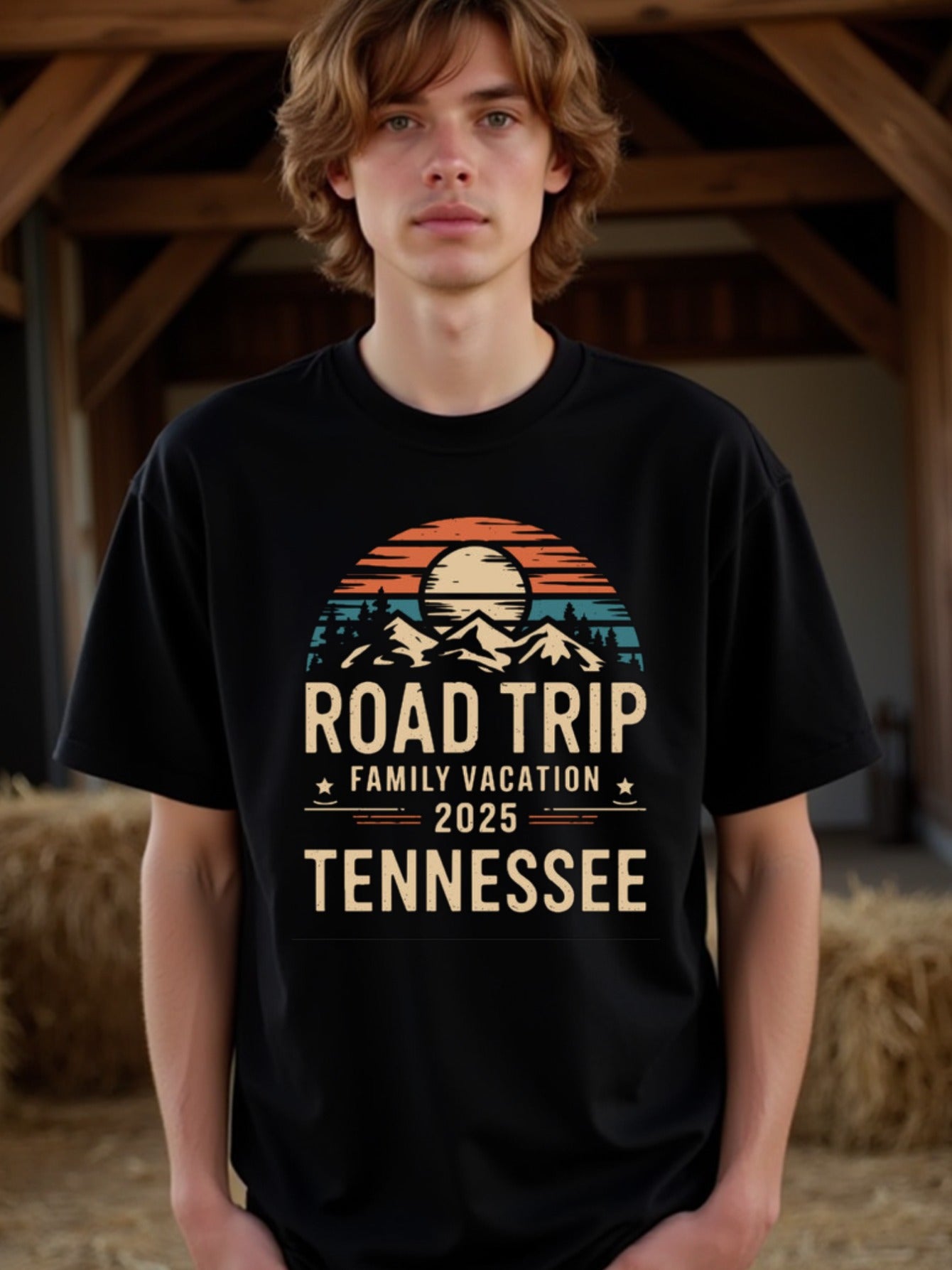 natee local warehouse clearance 2025 Tennessee Road Trip Family Vacation T-shirt, man's T-Shirt,100% Cotton Fabric,Crew Neck,Short Sleeve,Regular Fit,All-Season Casual Wear,180gsm-Ideal for Valentines Christian festival Thanksgiving Day,