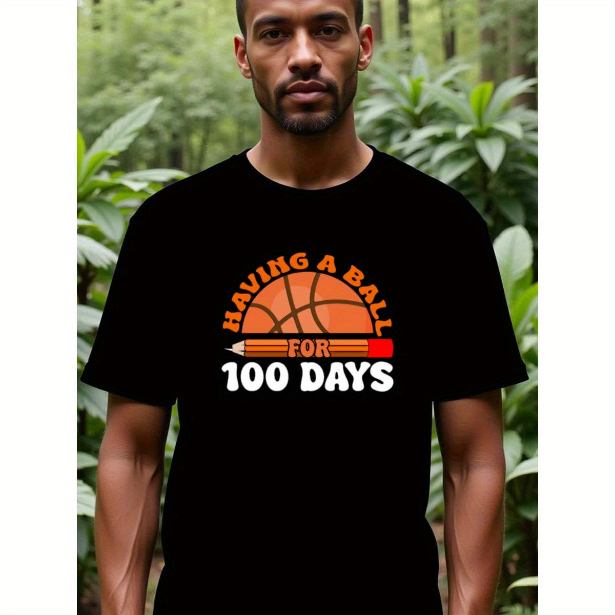 natee local warehouse clearance 100 Days of Fun Basketball Themed T-shirt, man's T-Shirt,100% Cotton Fabric,Crew Neck,Short Sleeve,Regular Fit,All-Season Casual Wear,180gsm-Ideal For Summer Holiday Gift, 男t