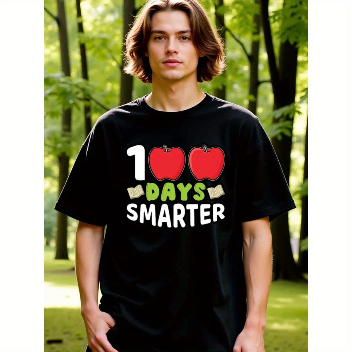 natee local warehouse clearance 100 Days Smarter Shirt - Back to School Gift, man's T-Shirt,100% Cotton Fabric,Crew Neck,Short Sleeve,Regular Fit,All-Season Casual Wear,180gsm-Ideal for All Saints' Day Thanksgiving Day, 男t