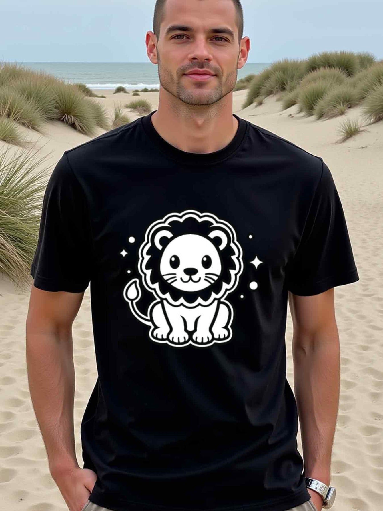 natee local warehouse clearance Adorable Lion Graphic Tee for Men - Casual Summer Wear, 100% Cotton Fabric,Crew Neck,Short Sleeve,Regular Fit,All-season casual wear for man and teens-perfect for running, hiking, the beach, and parties Christian festival T