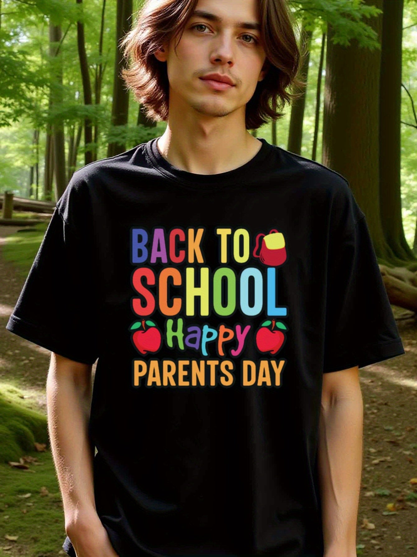 natee local warehouse clearance Back to School Happy Parents Day T-shirt, 100% Cotton Fabric,Crew Neck,Regular Fit,Weekend Casual Wear,180gsm Family Friends Christian festival Thanksgiving Day, 男t