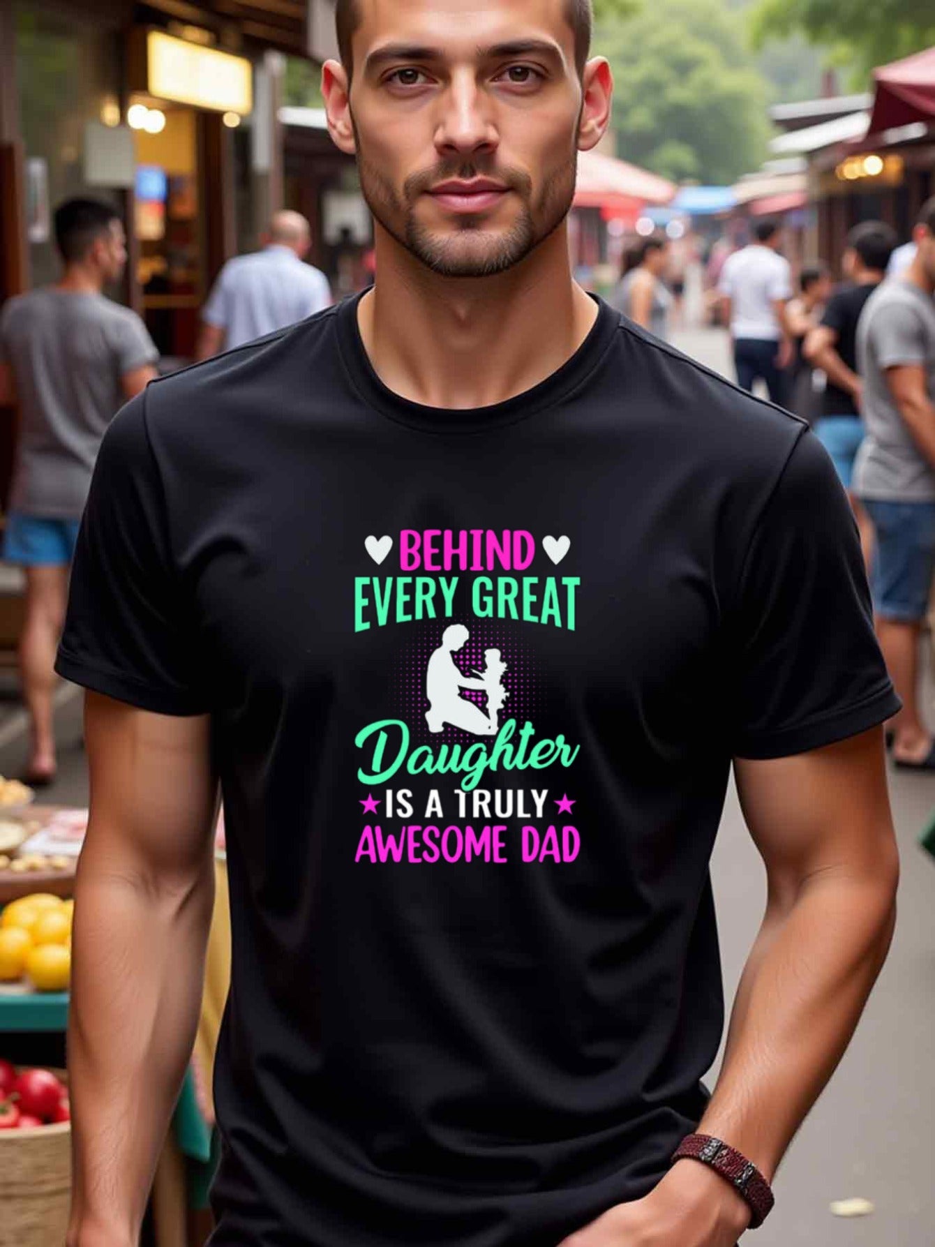 natee local warehouse clearance Awesome Dad: Behind Every Great Daughter, man's T-Shirt,100% Cotton Fabric,Crew Neck,Short Sleeve,Regular Fit,All-Season Casual Wear,180gsm-Ideal for Valentines Christian festival Thanksgiving Day,