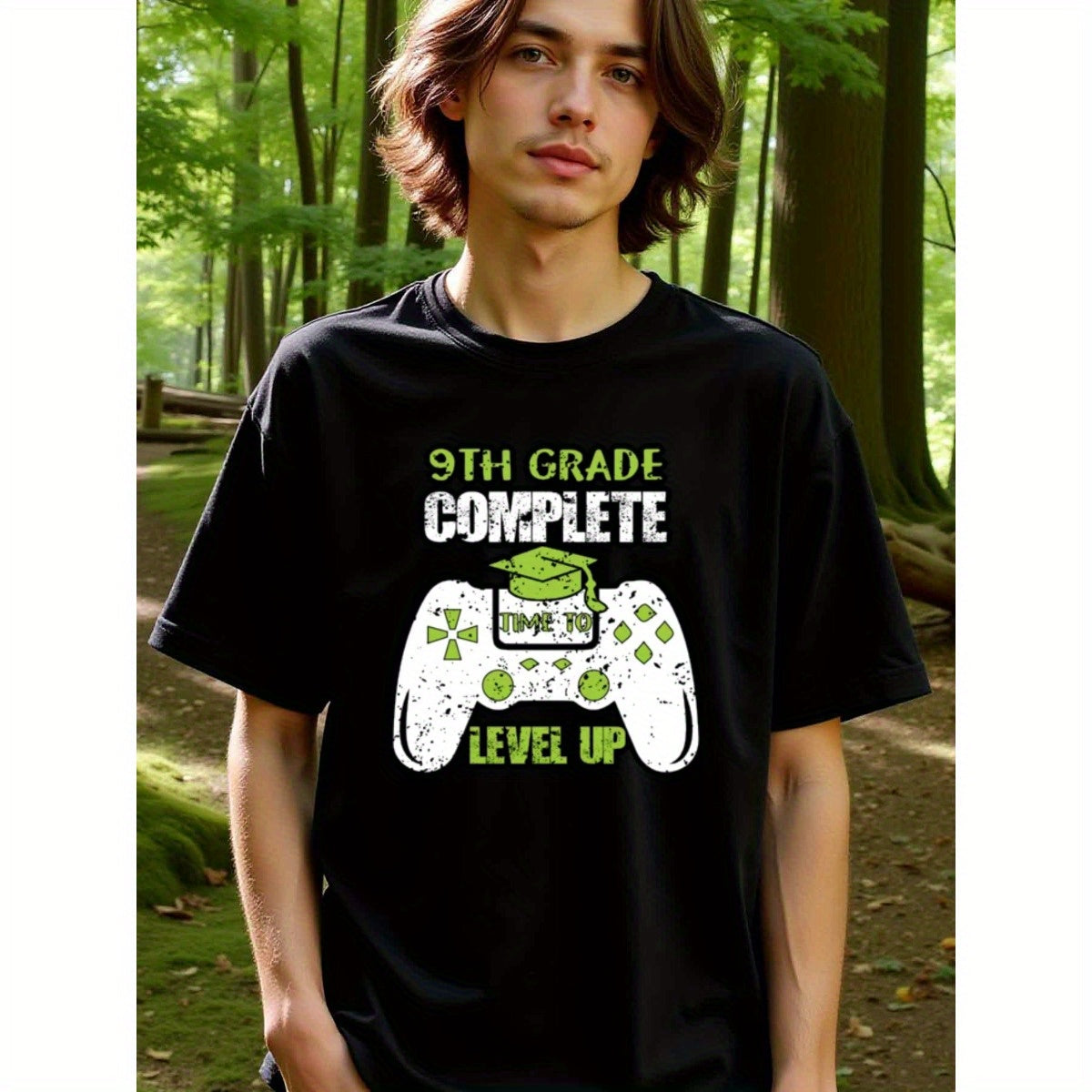 natee local warehouse clearance 9th Grade Complete: Time to Level Up Gamer Graduation Shirt, man's T-Shirt,100% Cotton Fabric,Crew Neck,Short Sleeve,Regular Fit,All-Season Casual Wear,180gsm-Ideal for All Saints' Day Thanksgiving Day, 男t