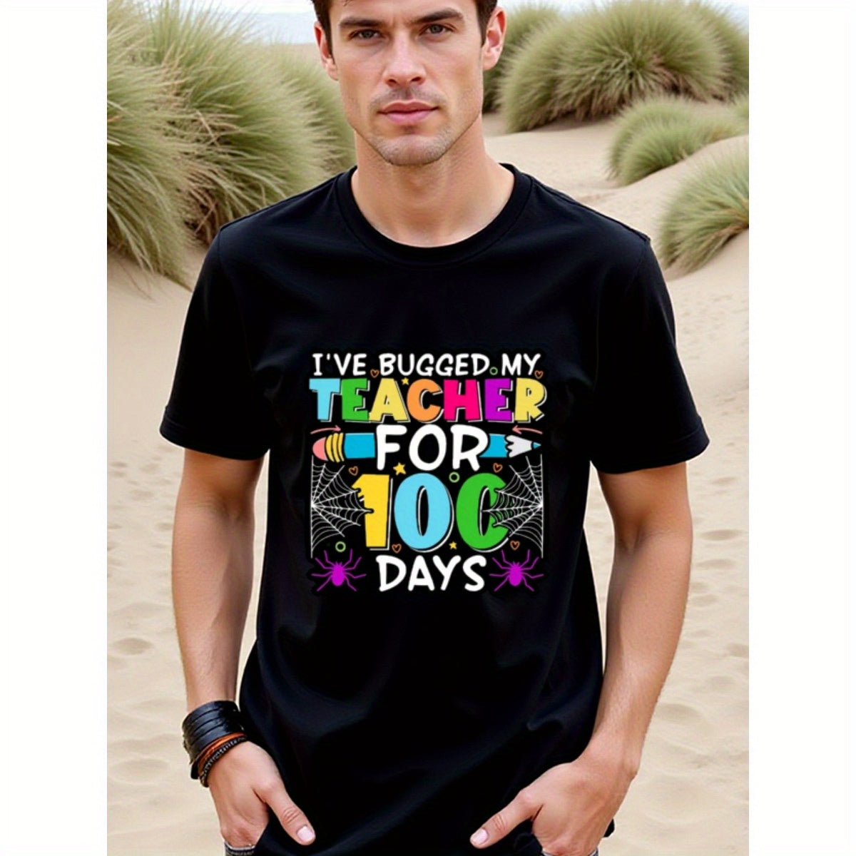 natee local warehouse clearance 100 Days of School Teacher Appreciation T-shirt, 100% Cotton Fabric,Crew Neck,Regular Fit,Weekend Casual Wear,180gsm Family Friends Christian festival Thanksgiving Day, 男t