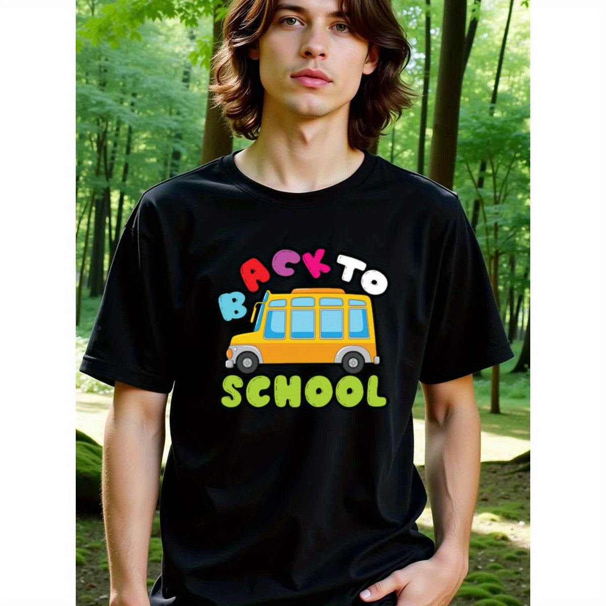 natee local warehouse clearance Back to School Bus Graphic Tee for Kids & Adults, man's T-Shirt,100% Cotton Fabric,Crew Neck,Short Sleeve,Regular Fit,All-Season Casual Wear,180gsm-Ideal for Valentines Christian festival Thanksgiving Day, 男t