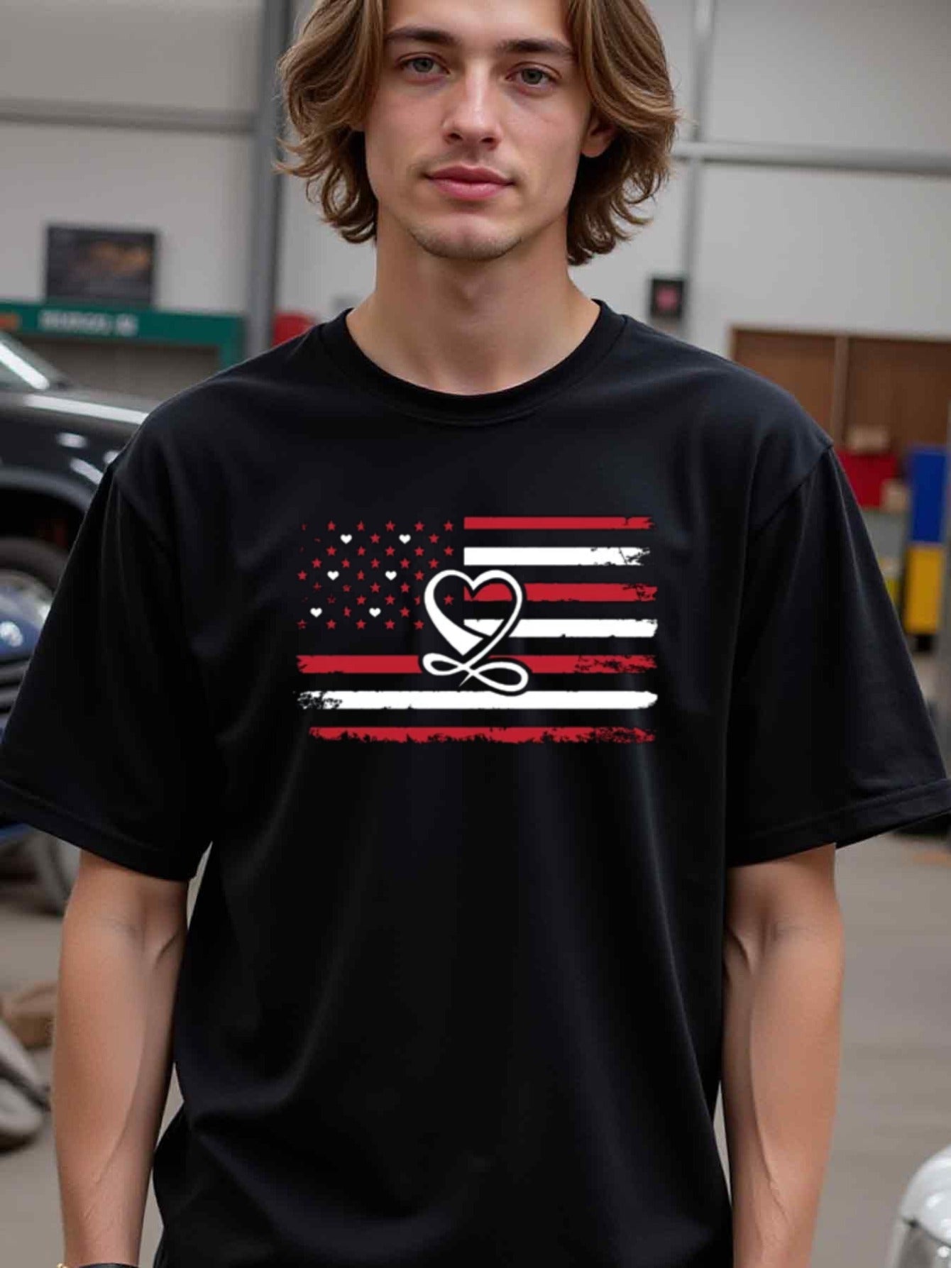 natee local warehouse clearance American Flag Heart T-shirt - Support First Responders, 100% Cotton Fabric,Crew Neck,Short Sleeve,Regular Fit,All-season casual wear for man and teens-perfect for running, hiking, the beach, and parties Christian festival T