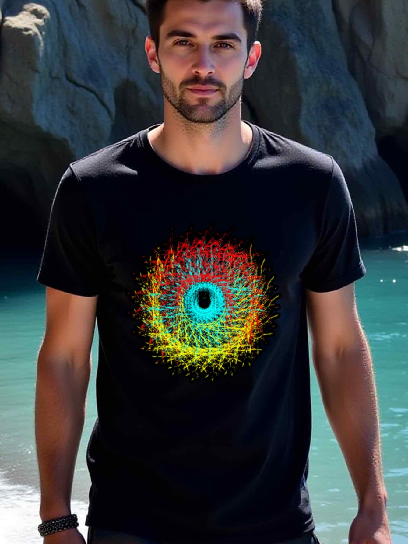 natee local warehouse clearance Abstract Burst Graphic T-shirt - Bold and Vibrant Design, man's T-Shirt,100% Cotton Fabric,Crew Neck,Short Sleeve,Regular Fit,All-Season Casual Wear,180gsm-Ideal for Valentines Christian festival Thanksgiving Day, 男t