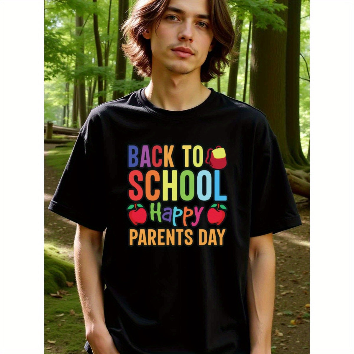 natee local warehouse clearance Back to School Happy Parents Day T-shirt, 100% Cotton Fabric,Crew Neck,Regular Fit,Weekend Casual Wear,180gsm Family Friends Christian festival Thanksgiving Day, 男t
