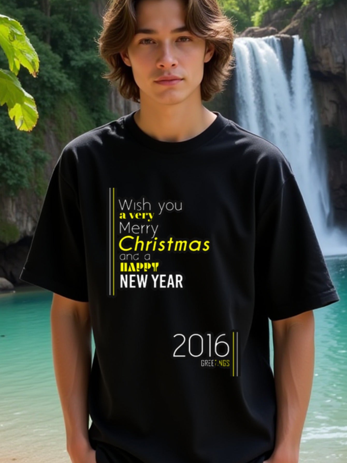 natee local warehouse clearance 2016 Merry Christmas & Happy New Year Greetings T-shirt, 男t