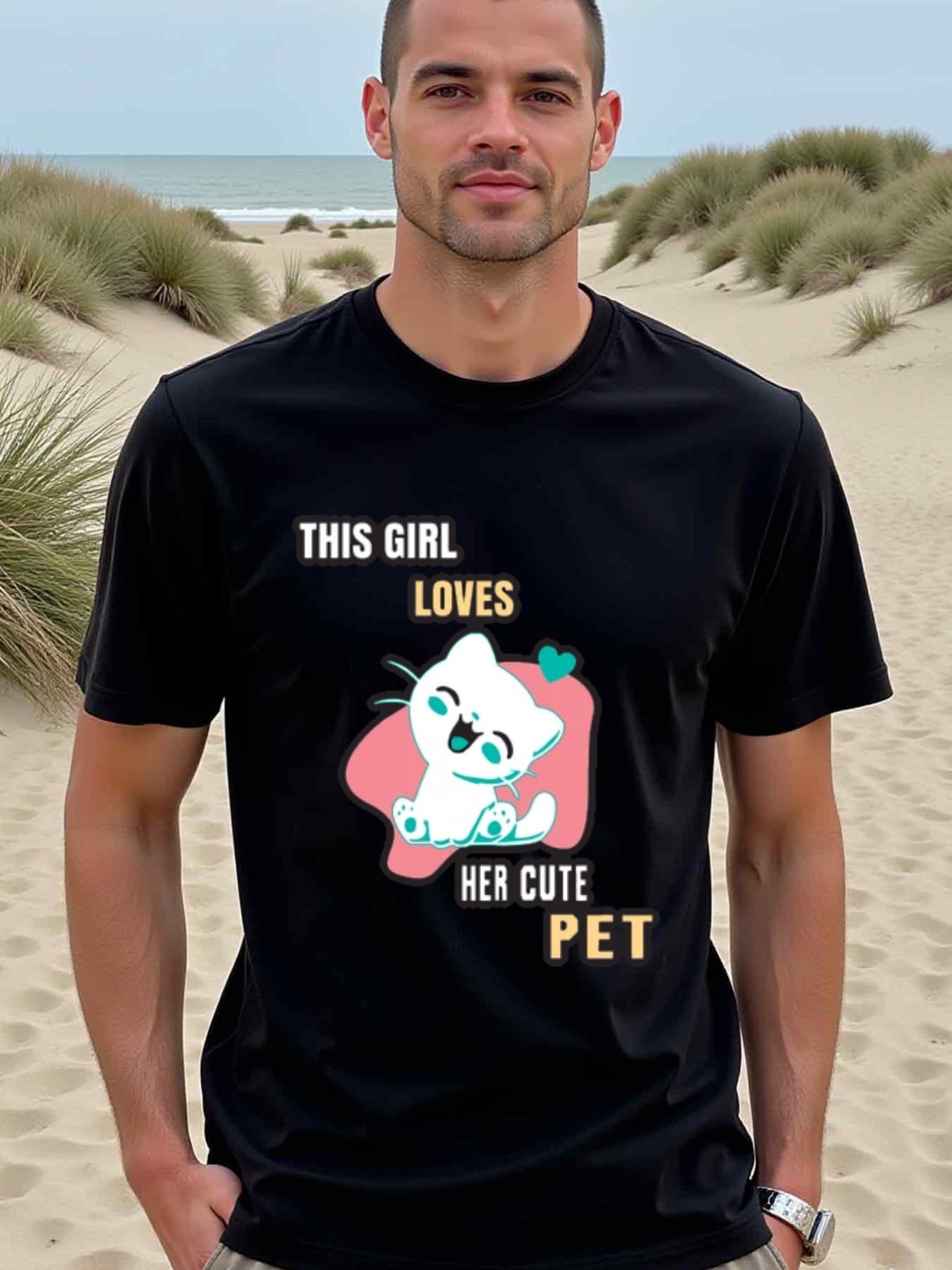 natee local warehouse clearance Adorable This Girl Loves Her Cute Pet Graphic Tee, man's T-Shirt,100% Cotton Fabric,Crew Neck,Short Sleeve,Regular Fit,All-Season Casual Wear,180gsm-Ideal for Valentines Christian festival Thanksgiving Day, 男t