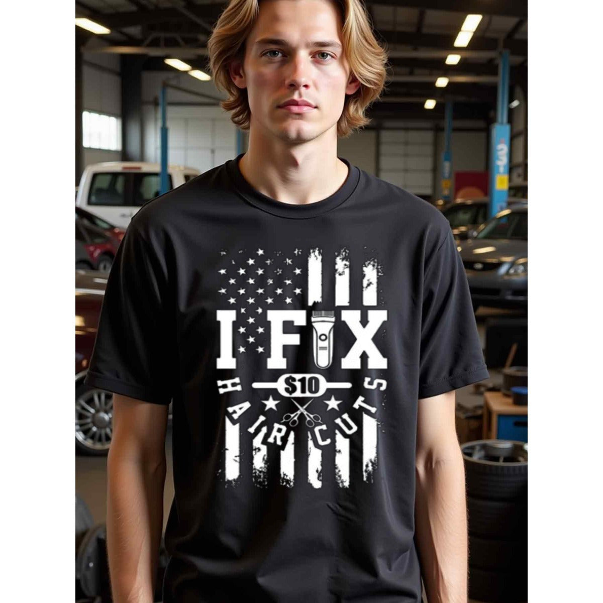 natee local warehouse clearance American Flag I Fix Haircuts Funny T-shirt, 男t