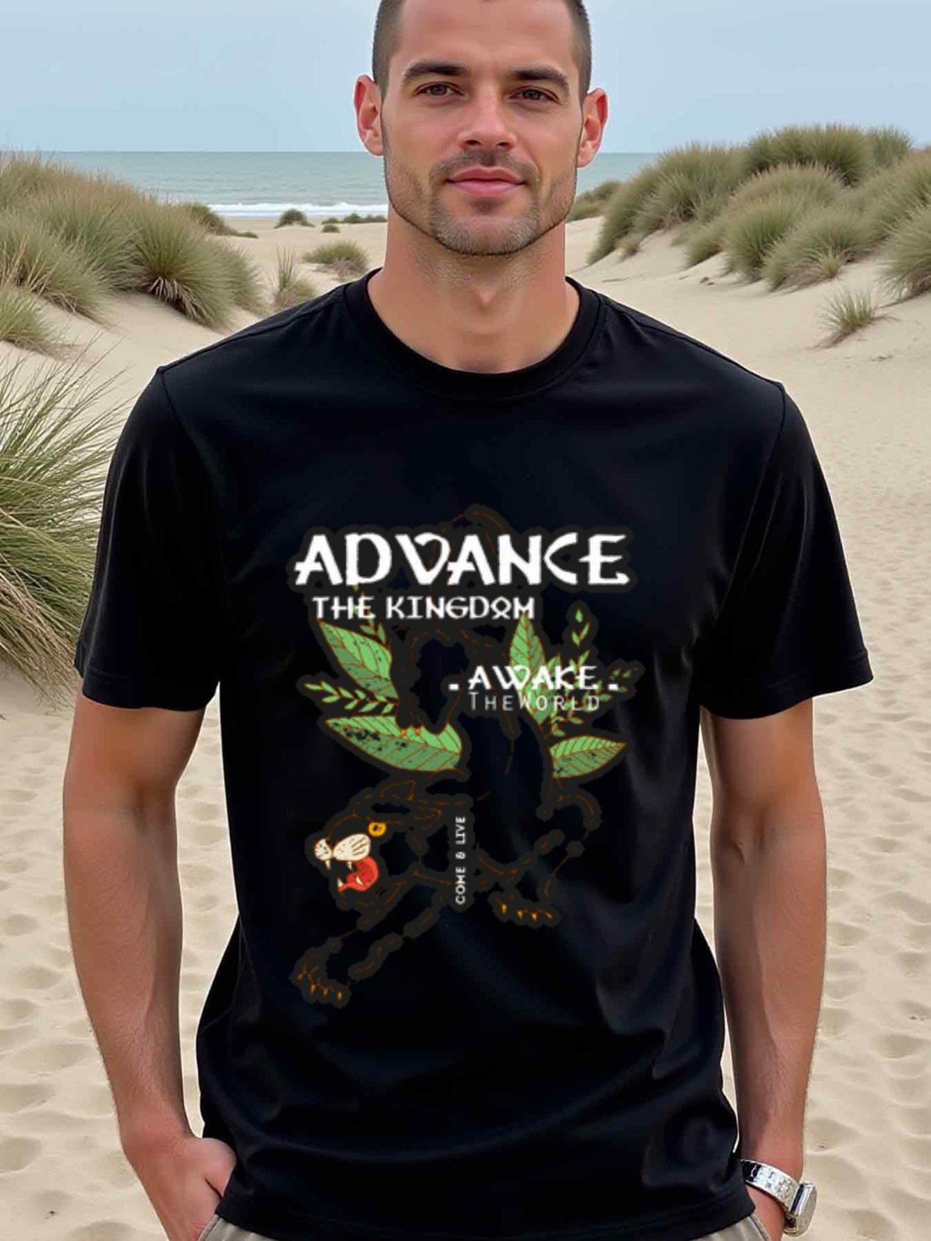 natee local warehouse clearance Advance the Kingdom, Awake the World - Bold Tiger Graphic Tee, man's T-Shirt,100% Cotton Fabric,Crew Neck,Short Sleeve,Regular Fit,All-Season Casual Wear,180gsm-Ideal for Valentines Christian festival Thanksgiving Day, 男t