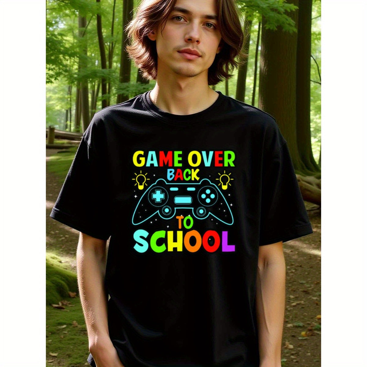 natee local warehouse clearance Back to School Gamer: Game Over, Back to School T-shirt, man's T-Shirt,100% Cotton Fabric,Crew Neck,Short Sleeve,Regular Fit,All-Season Casual Wear,180gsm-Ideal For Summer Holiday Gift, 男t